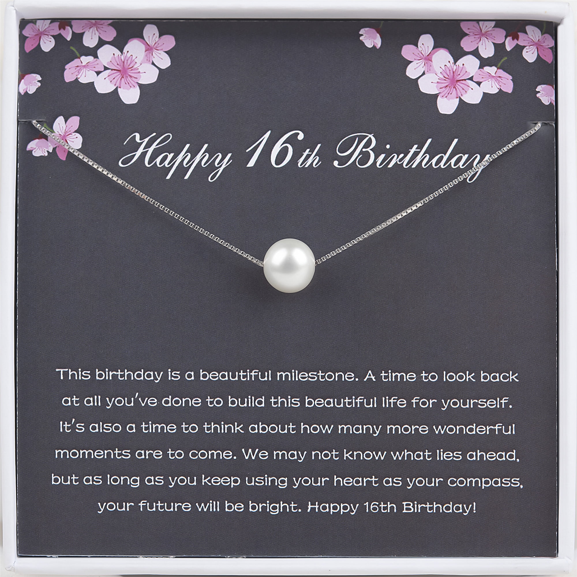 Anavia Happy 16th Birthday Gift for Sister Friends, 925 Sterling Silver Pearl Necklace Birthday Gift for 16 Year Old Girl-[White Pearl + Silver Chain]