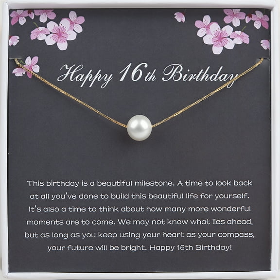 Anavia Happy 16th Birthday Gift for Sister Friends, 925 Sterling Silver Pearl Necklace Birthday Gift for 16 Year Old Girl-[White Pearl + Gold Chain]