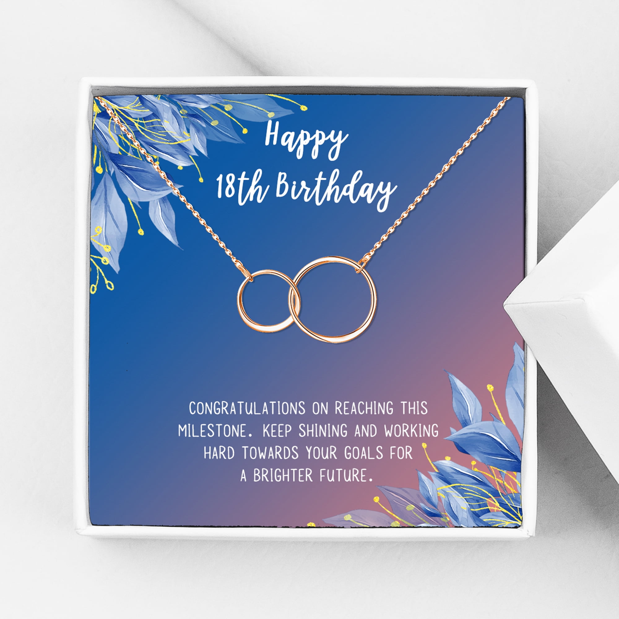 Anavia Happy 18th Birthday Gifts Stainless Steel Fashion Necklace Birthday Card Jewelry Gift for Girl, Birthday Gift for Daughter-[Rose Gold Infinity Double Ring, Blue-Orange Gift Card]