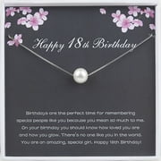 ANAVIA Happy 18th Birthday for Girls, Pearl Necklace Birthday Gift for 18 Year Old Girl-[White Pearl + Silver Chain]