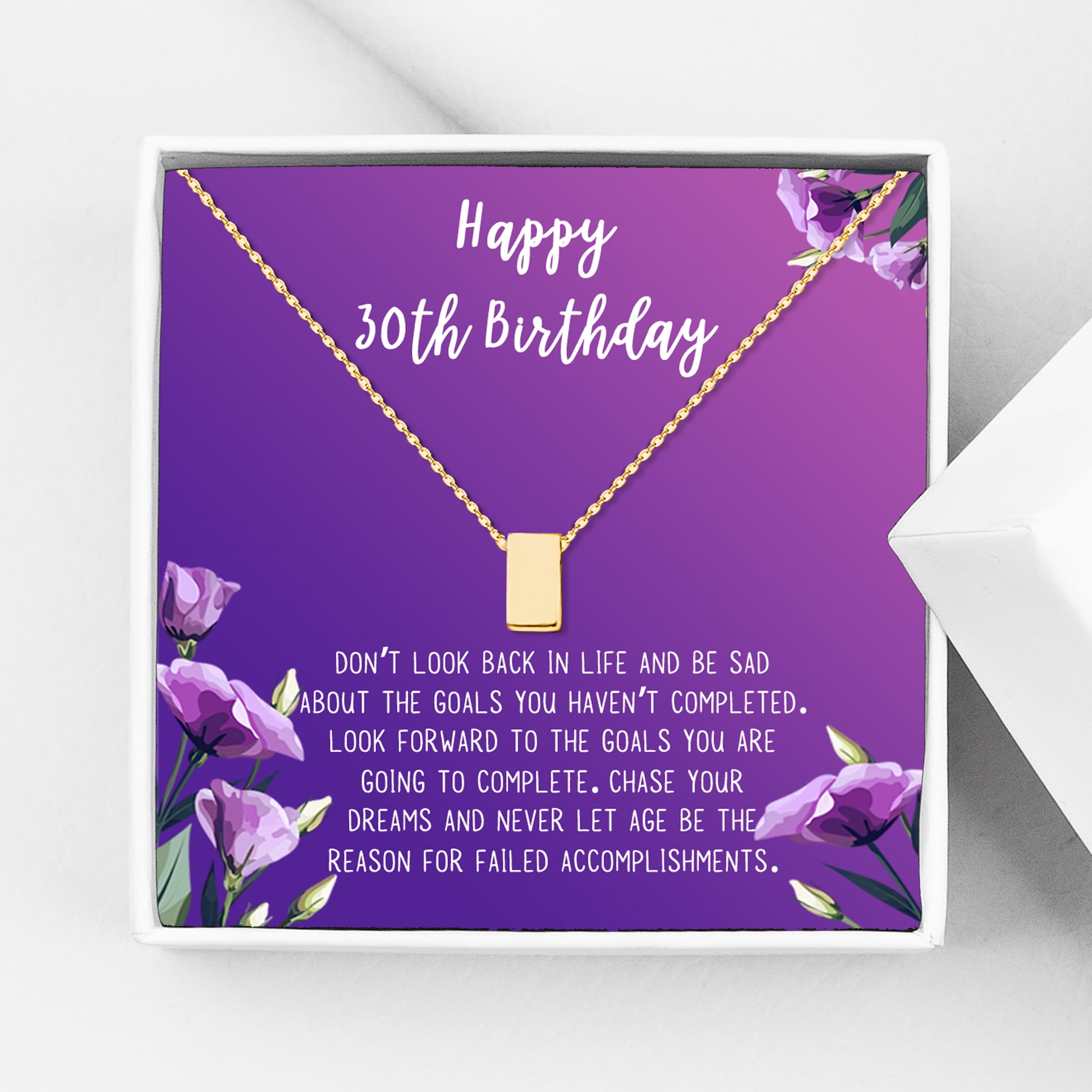 Anavia Happy 30st Birthday Gifts Stainless Steel Fashion Necklace Birthday Card Jewelry Gift for Her, Birthday Gift for Wife-[Gold Cube, Royal Purple Gift Card]