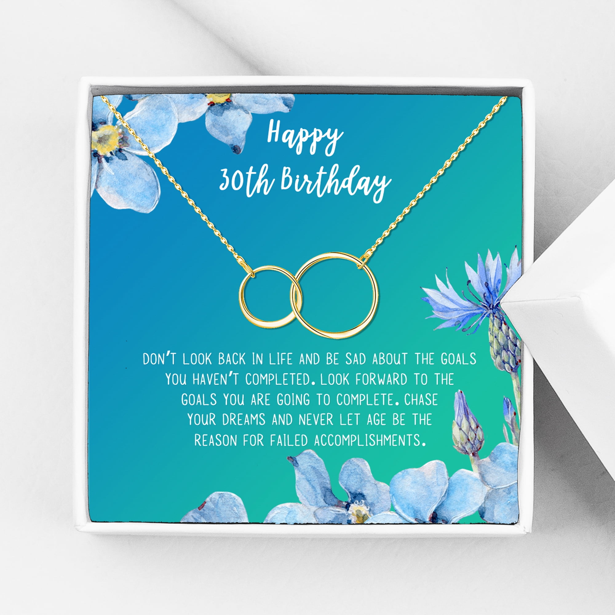 Anavia Happy 30st Birthday Gifts Stainless Steel Fashion Necklace Birthday Card Jewelry Gift for Her, Birthday Gift for Wife-[Gold Infinity Double Ring, Bright Blue Gift Card]