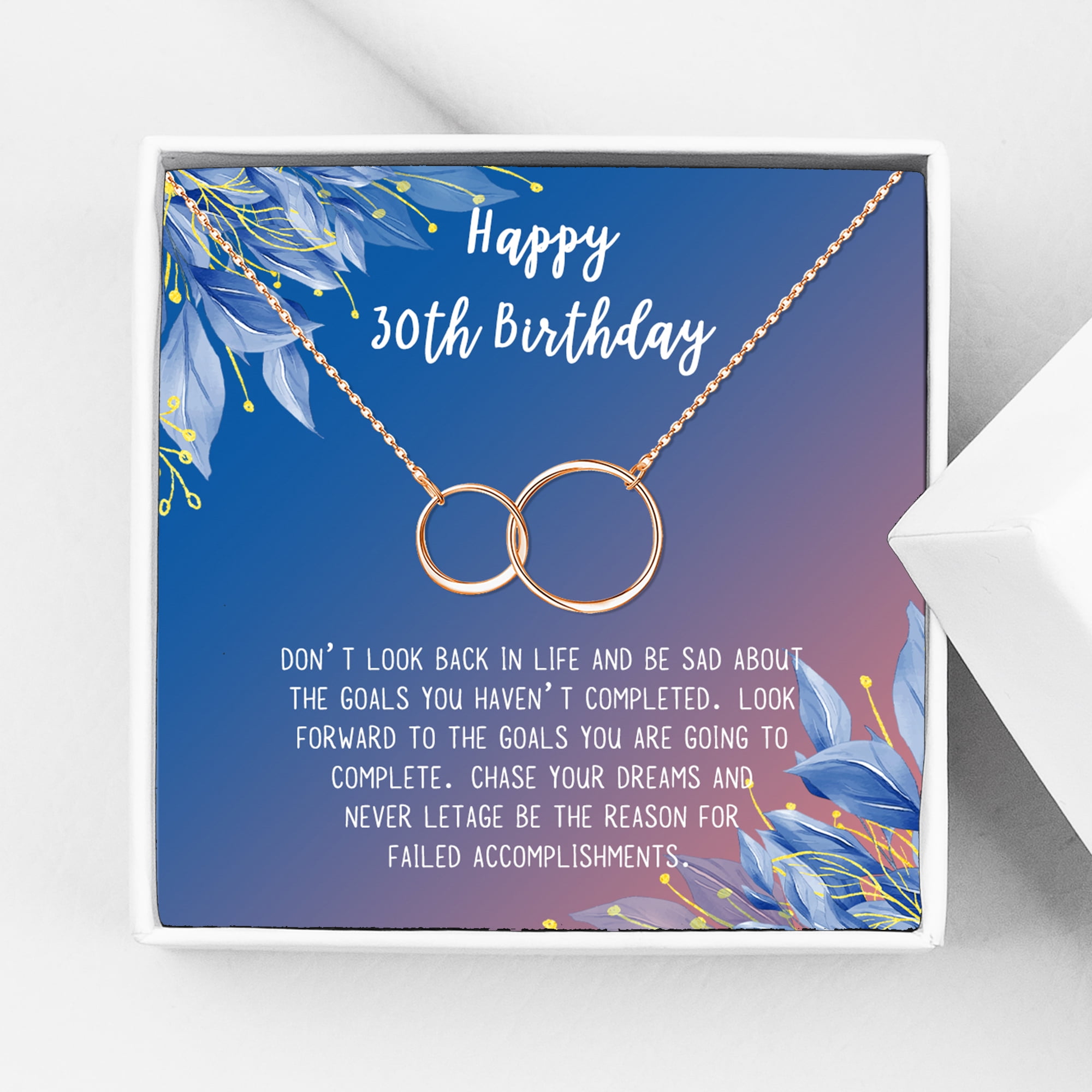 Anavia Happy 30st Birthday Gifts Stainless Steel Fashion Necklace Birthday Card Jewelry Gift for Her, Birthday Gift for Wife-[Rose Gold Infinity Double Ring, Blue-Orange Gift Card]