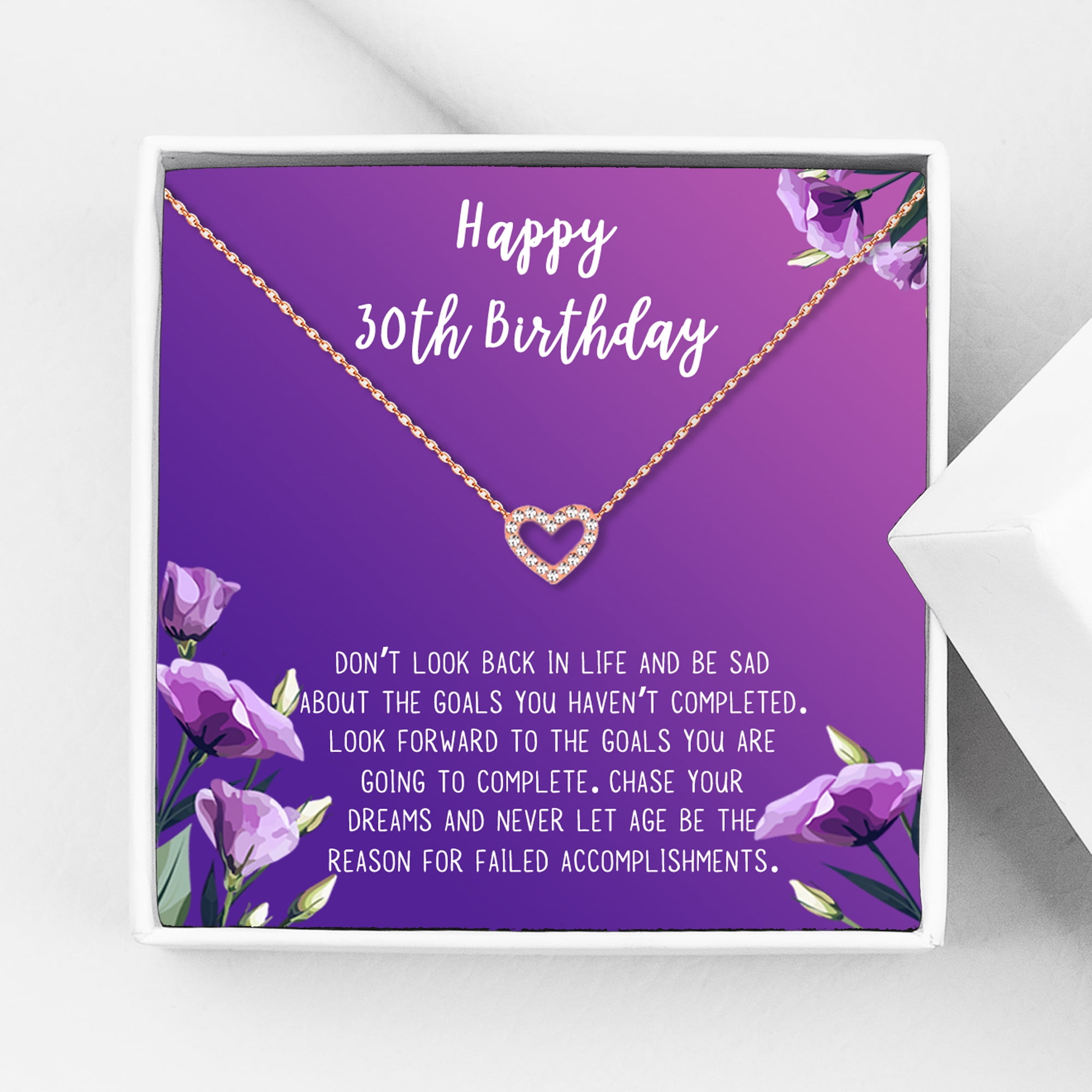 Anavia Happy 30st Birthday Gifts Stainless Steel Fashion Necklace Birthday Card Jewelry Gift for Her, Birthday Gift for Wife-[Rose Gold Mini Crystal Heart, Royal Purple Gift Card]