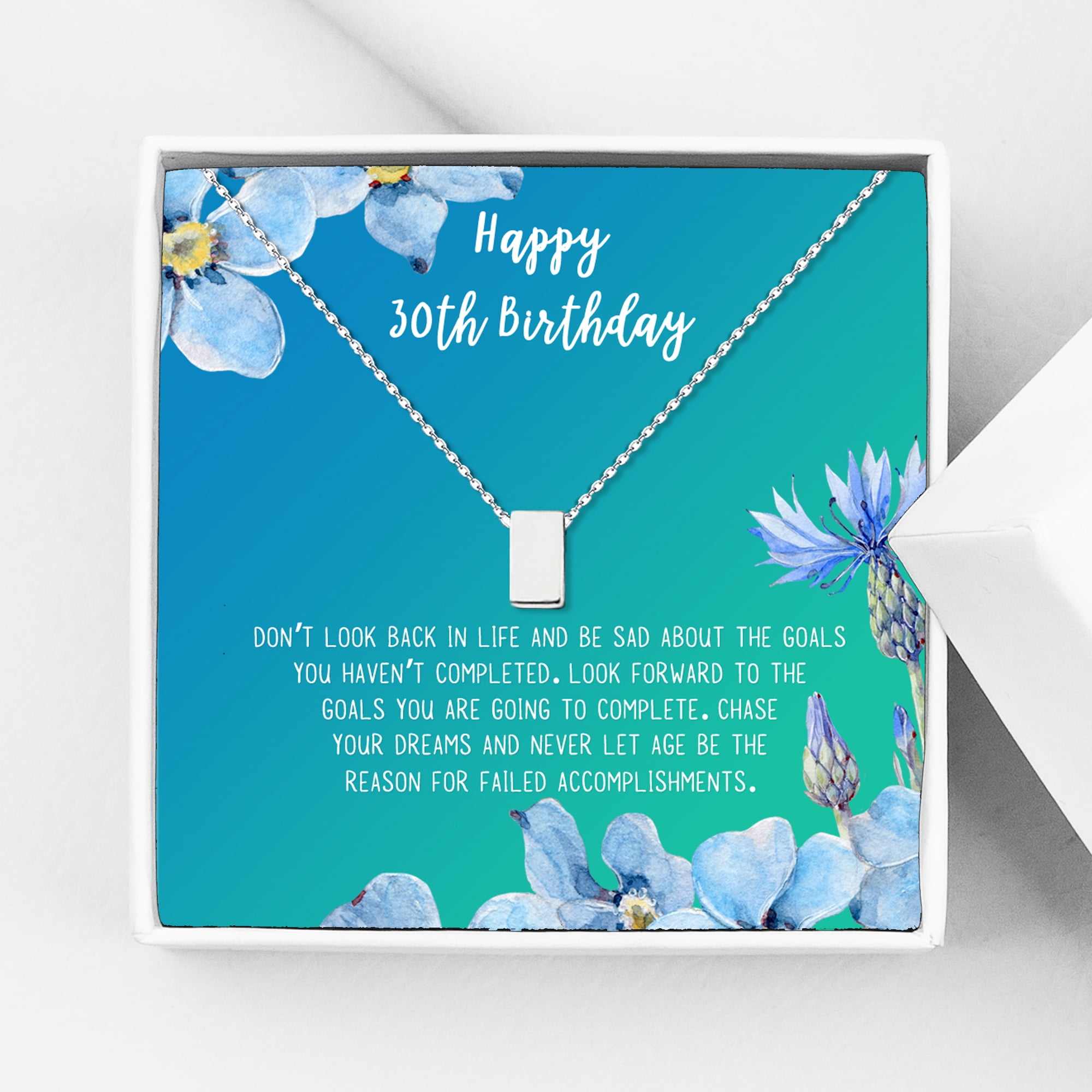 Anavia Happy 30st Birthday Gifts Stainless Steel Fashion Necklace Birthday Card Jewelry Gift for Her, Birthday Gift for Wife-[Silver Cube, Bright Blue Gift Card]