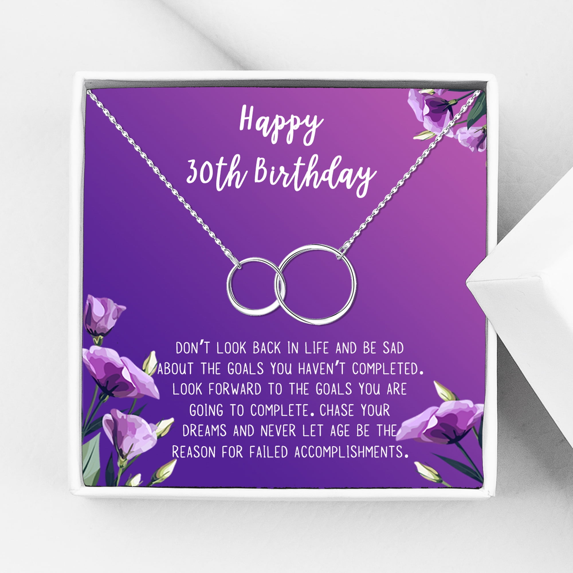 Anavia Happy 30st Birthday Gifts Stainless Steel Fashion Necklace Birthday Card Jewelry Gift for Her, Birthday Gift for Wife-[Silver Infinity Double Ring, Royal Purple Gift Card]