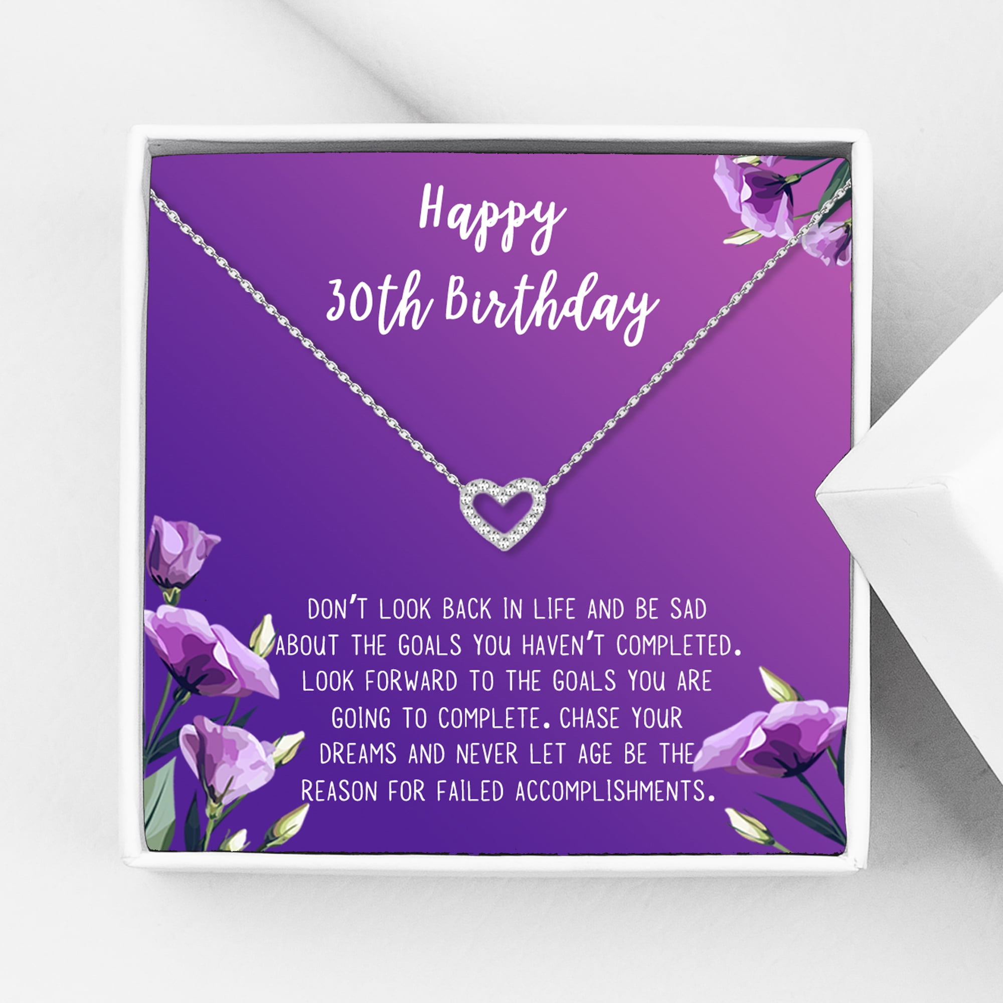 Anavia Happy 30st Birthday Gifts Stainless Steel Fashion Necklace Birthday Card Jewelry Gift for Her, Birthday Gift for Wife-[Silver Mini Crystal Heart, Royal Purple Gift Card]