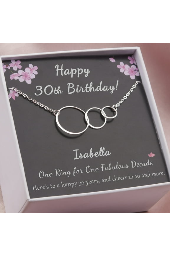 Happy 30th Birthday Gift for Wife from Husband, 925 Sterling Silver 3 Flat Circles Necklace, 30th Birthday Gift for Her -[Custom Name]