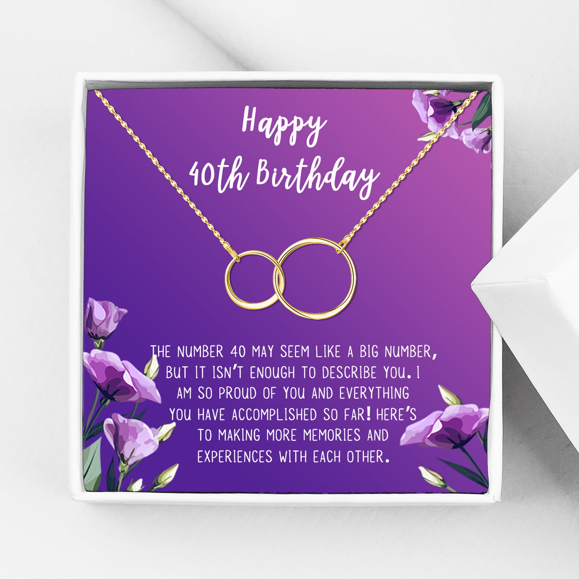 Anavia Happy 40st Birthday Gifts Stainless Steel Fashion Necklace Birthday Card Jewelry Gift for Her, Birthday Gift for Mom-[Gold Infinity Double Ring, Royal Purple Gift Card]