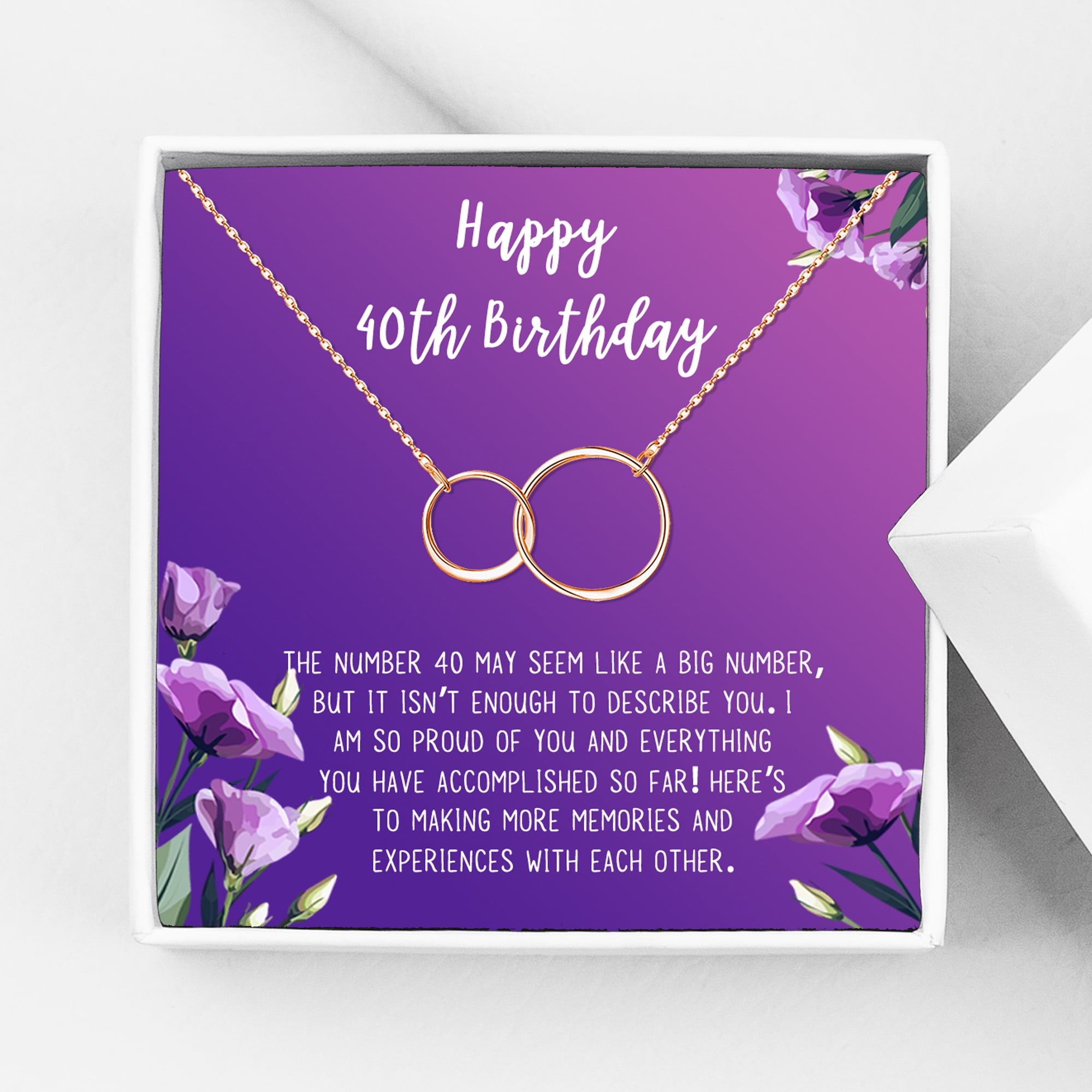 Anavia Happy 40st Birthday Gifts Stainless Steel Fashion Necklace Birthday Card Jewelry Gift for Her, Birthday Gift for Mom-[Rose Gold Infinity Double Ring, Royal Purple Gift Card]