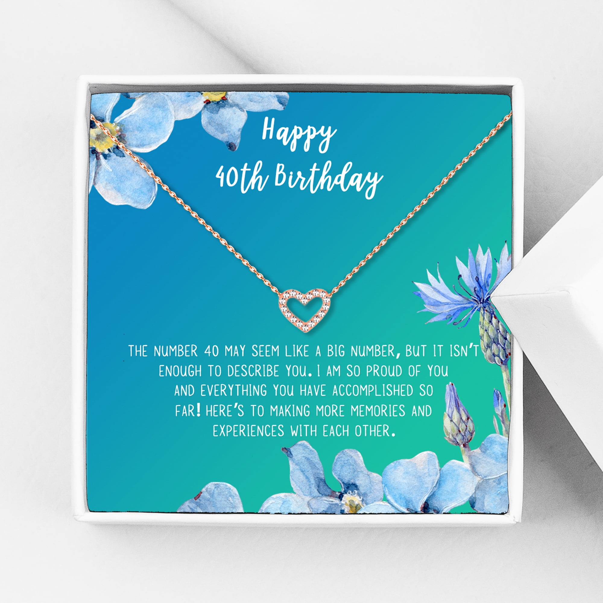 Anavia Happy 40st Birthday Gifts Stainless Steel Fashion Necklace Birthday Card Jewelry Gift for Her, Birthday Gift for Mom-[Rose Gold Mini Crystal Heart, Bright Blue Gift Card]