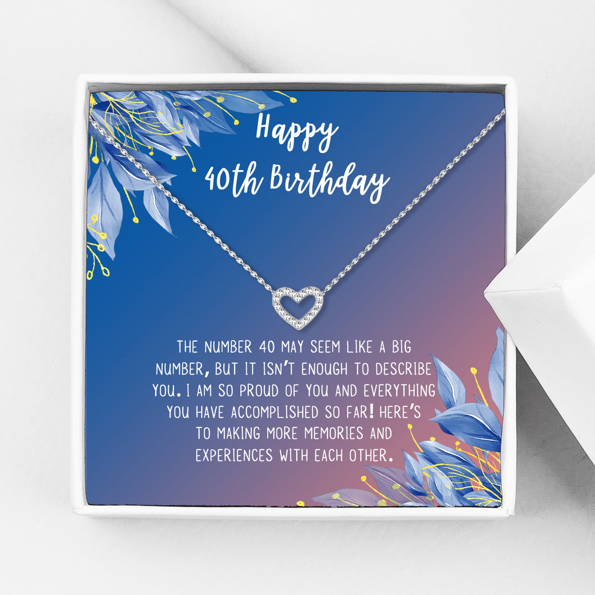 Anavia Happy 40st Birthday Gifts Stainless Steel Fashion Necklace Birthday Card Jewelry Gift for Her, Birthday Gift for Mom-[Silver Mini Crystal Heart, Blue-Orange Gift Card]