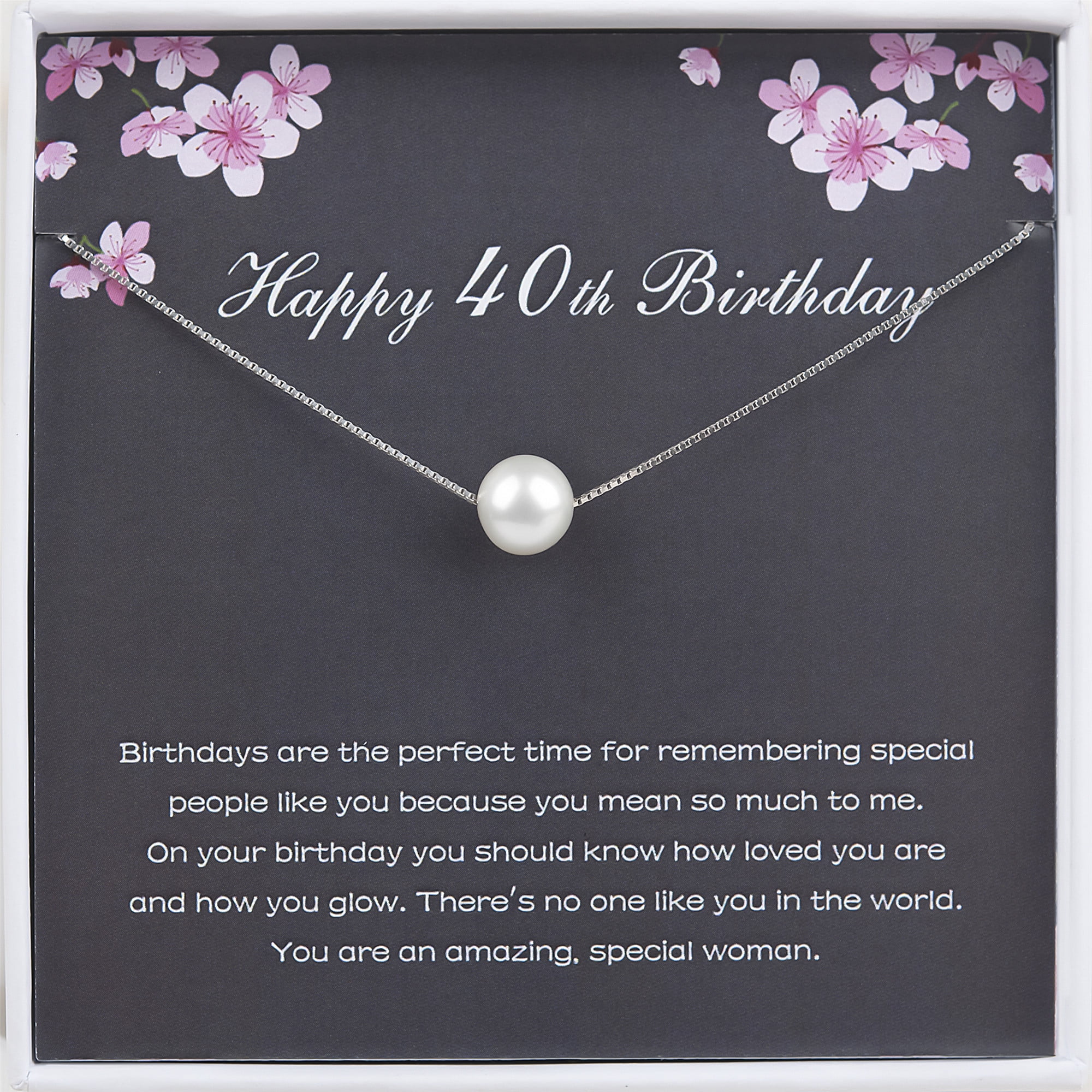 Anavia Happy 40th Birthday Gift for Wife from Husband, Pearl Necklace 40th Birthday Gift for Sister -[White Pearl + Silver Chain], Women's, Size: 8 mm