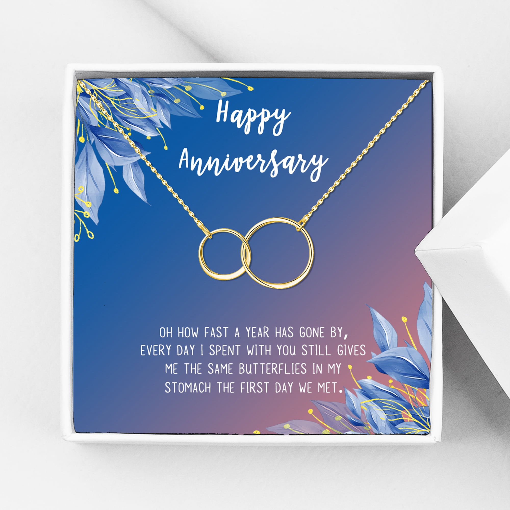 Anavia Happy Anniversary Gift Necklace,Wedding Anniversary Gift for Wife,Express Love Card Jewelry Gift-[Gold Infinity Double Ring, Blue-Orange Gift Card]