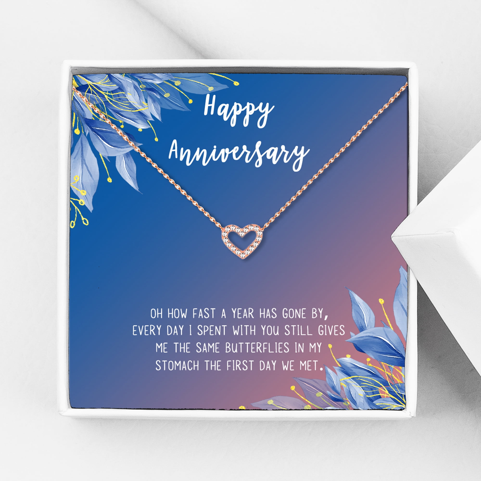 Anavia Happy Anniversary Gift Necklace,Wedding Anniversary Gift for Wife,Express Love Card Jewelry Gift-[Rose Gold Mini Crystal Heart, Blue-Orange Gift Card]