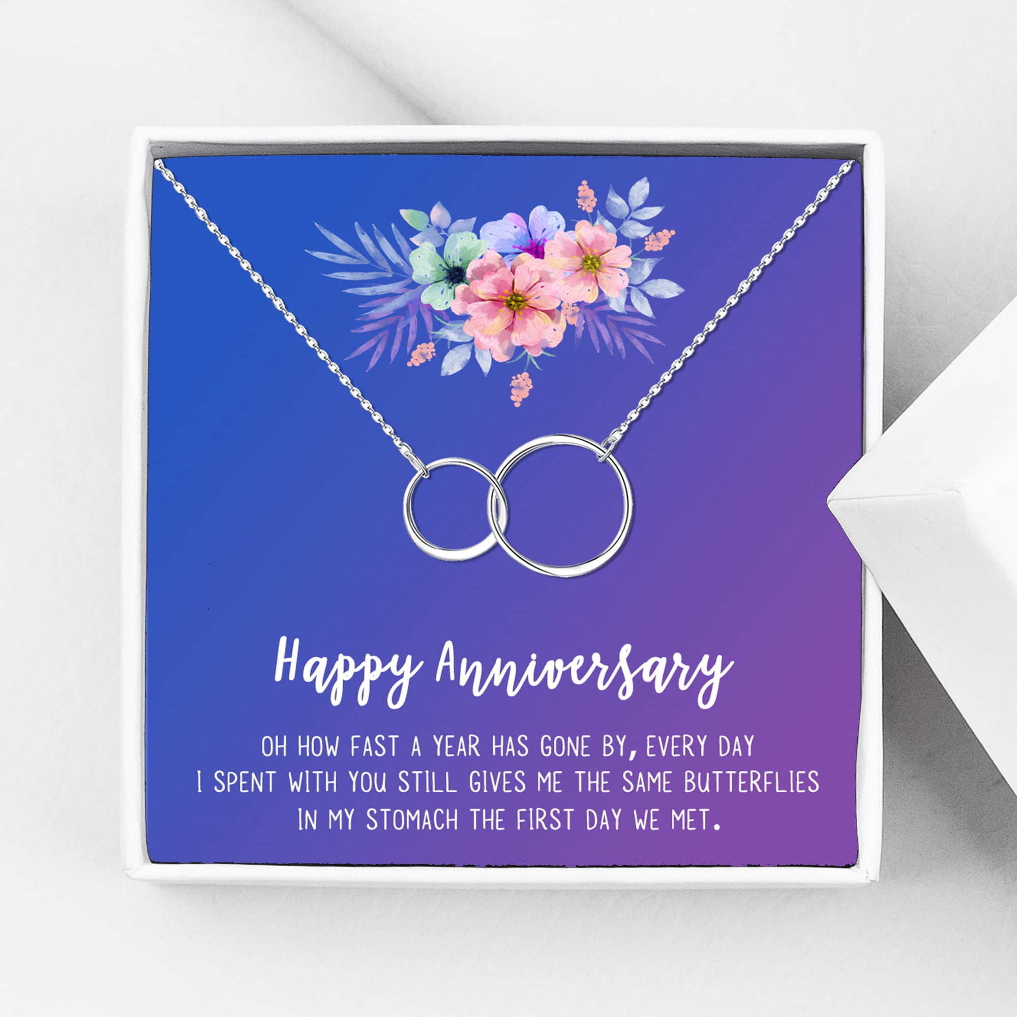 Anavia Happy Anniversary Gift Necklace,Wedding Anniversary Gift for Wife,Express Love Card Jewelry Gift-[Silver Infinity Double Ring, Blue-Purple Gift Card]