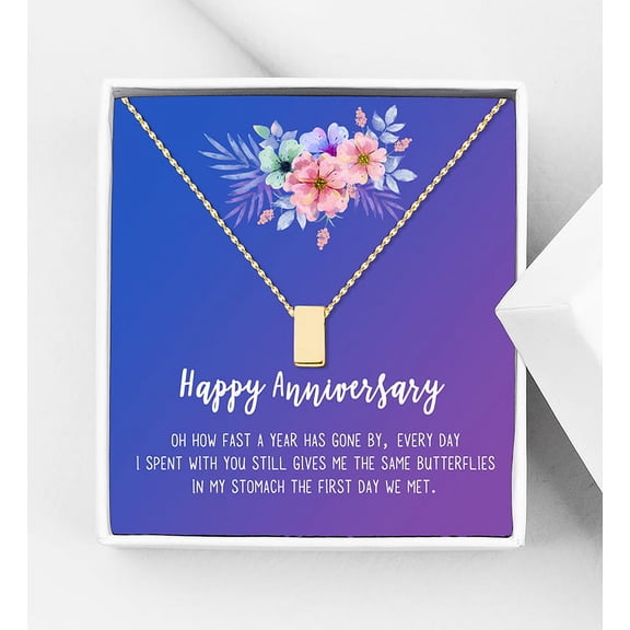 Anavia Happy Anniversary Gift Necklace,Wedding Anniversary Gift for Wife,Express Love Card Jewelry Gift-[Gold Cube, Blue-Purple Gift Card]