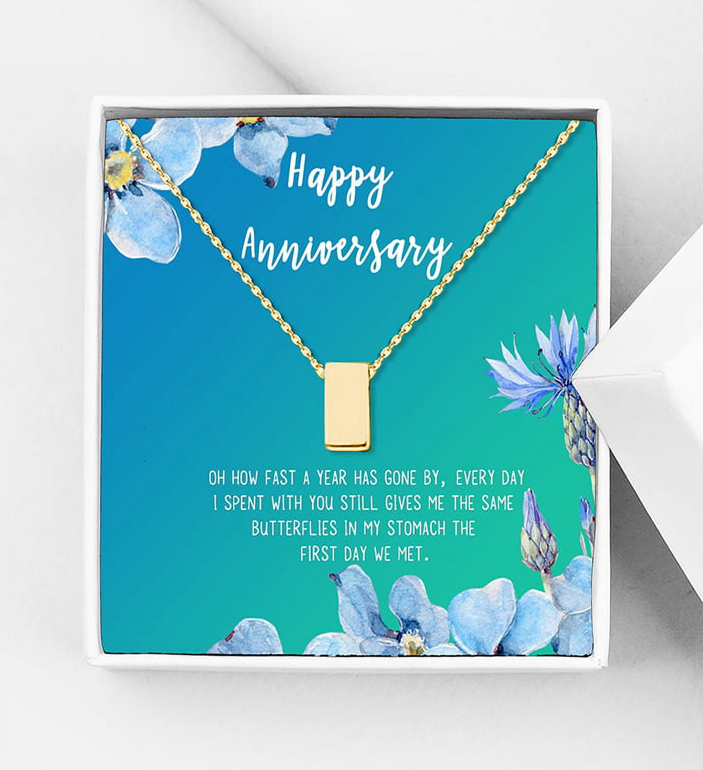 Anavia Happy Anniversary Gift Necklace,Wedding Anniversary Gift for Wife,Express Love Card Jewelry Gift-[Gold Cube, Bright Blue Gift Card]