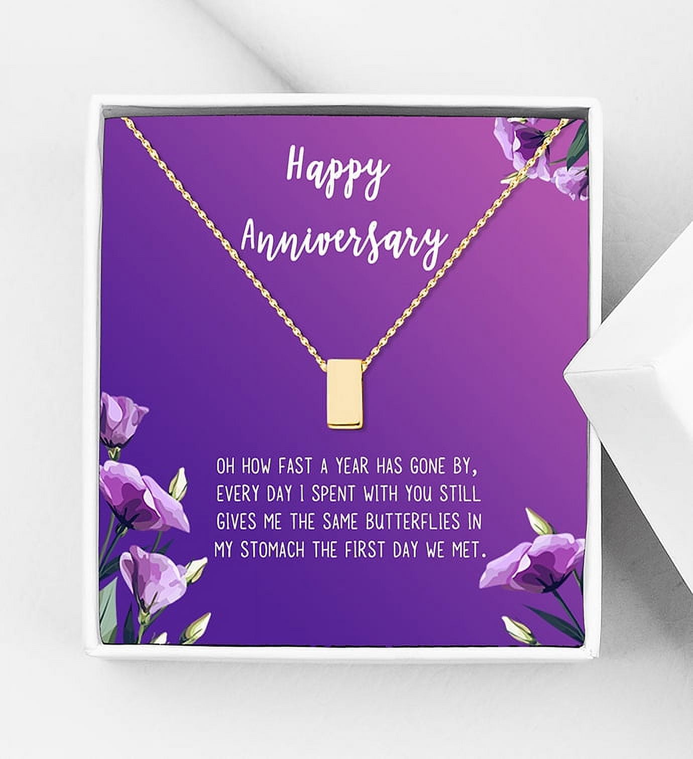 Anavia Happy Anniversary Gift Necklace,Wedding Anniversary Gift for Wife,Express Love Card Jewelry Gift-[Gold Cube, Blue-Orange Gift Card], Women's