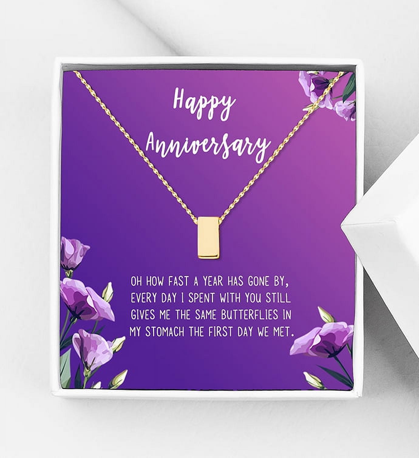 Anavia Happy Anniversary Gift Necklace,Wedding Anniversary Gift for Wife,Express Love Card Jewelry Gift-[Gold Cube, Royal Purple Gift Card]