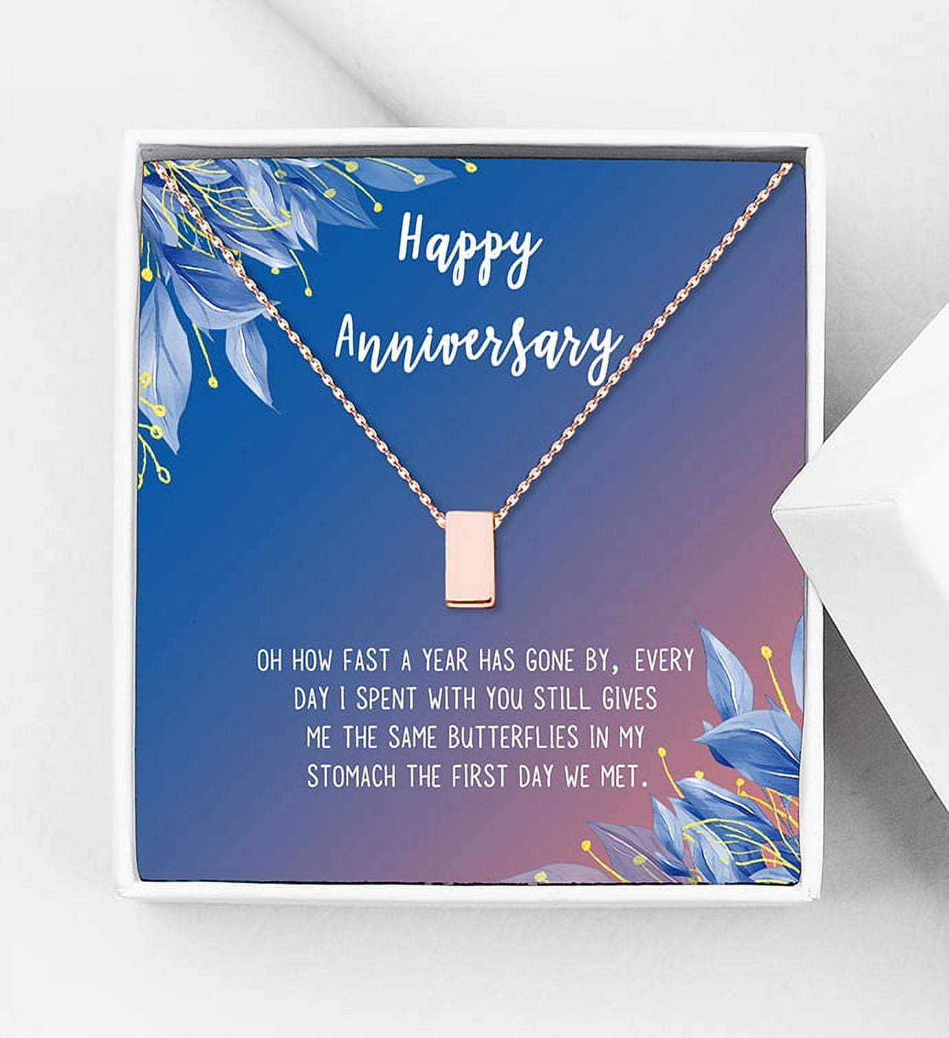 Anavia Happy Anniversary Gift Necklace,Wedding Anniversary Gift for Wife,Express Love Card Jewelry Gift-[Rose Gold Cube, Blue-Orange Gift Card]