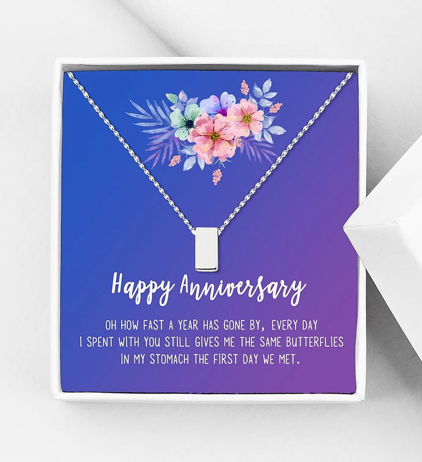 Anavia Happy Anniversary Gift Necklace,Wedding Anniversary Gift for Wife,Express Love Card Jewelry Gift-[Silver Cube, Blue-Purple Gift Card]