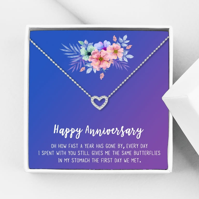 Anavia Happy Anniversary Gift Necklace,Wedding Anniversary Gift for Wife,Express Love Card Jewelry Gift-[Silver Mini Crystal Heart, Royal Purple Gift