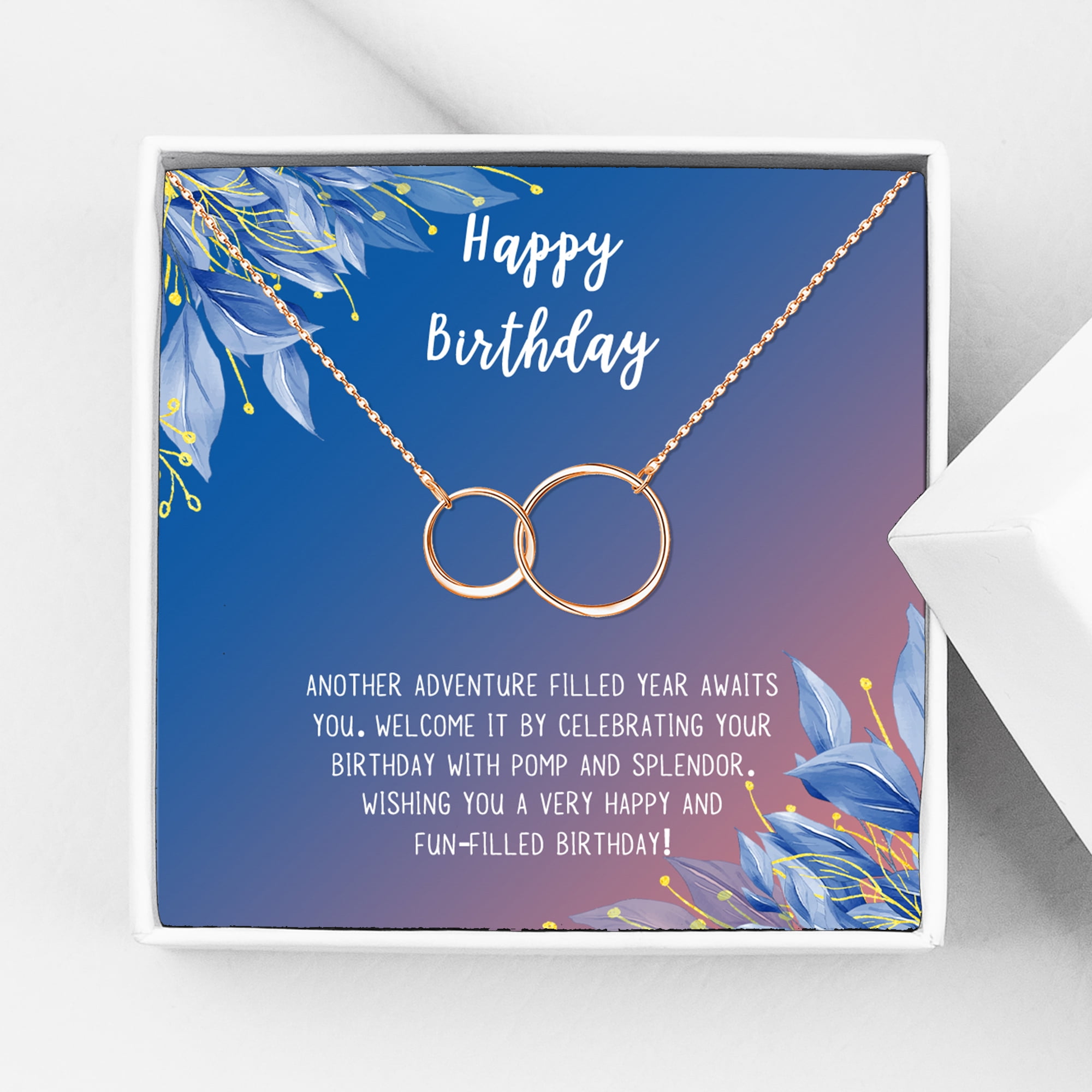 Anavia Happy Birthday Gifts Stainless Steel Fashion Necklace Birthday Card Jewelry Gift for Her, Birthday Gift for Friend-[Rose Gold Infinity Double Ring,Blue-Orange Gift Card]