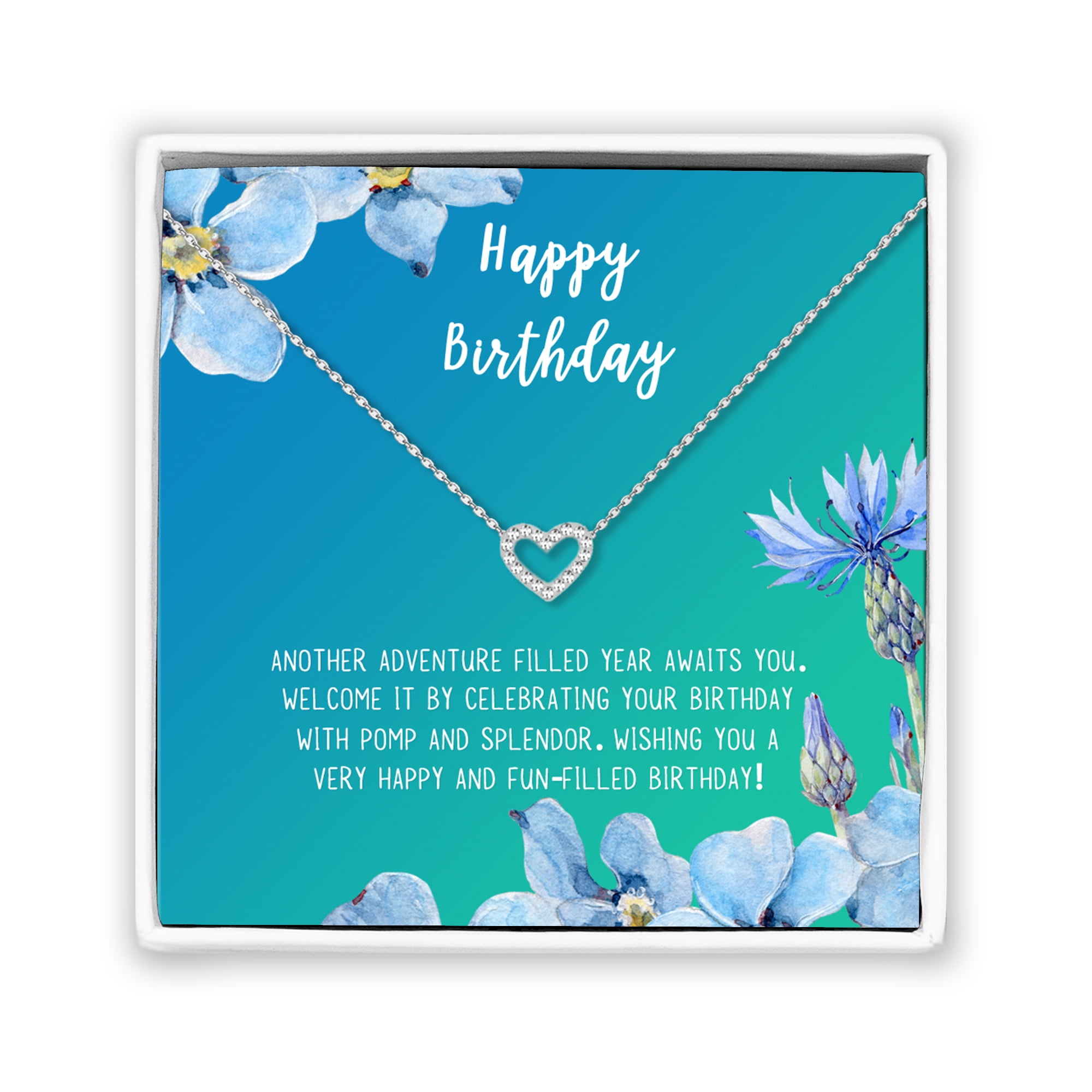 Anavia Happy Birthday Gifts Stainless Steel Fashion Necklace Birthday Card Jewelry Gift for Her, Birthday Gift for Friend-[Silver Mini Crystal Heart, Bright Blue Gift Card]