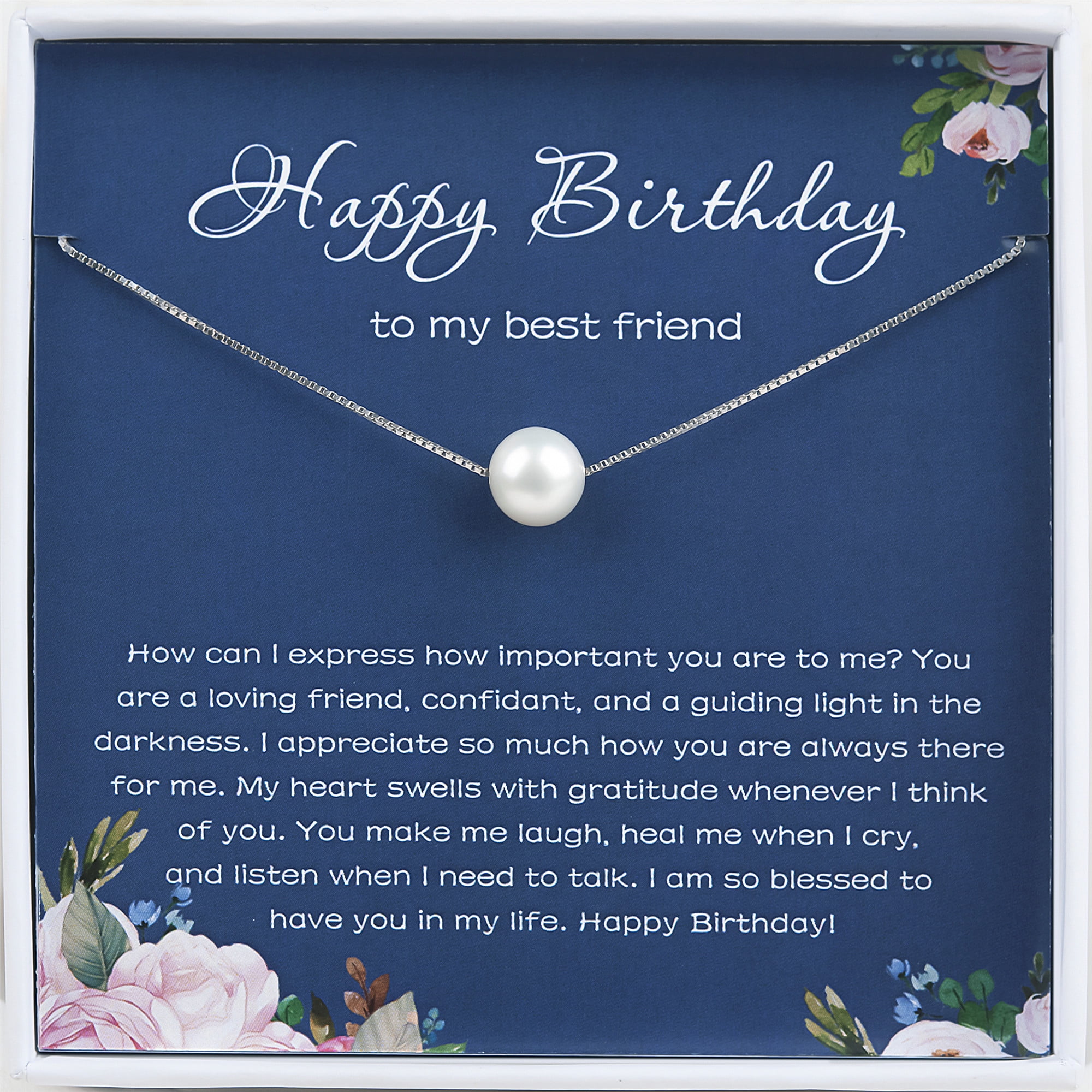 Anavia Happy Birthday to My Best Friend, Birthday Gift Pearl Necklace for Best Friend, BFF Necklace-[White Pearl + Silver Chain], Women's, Size: 8 mm
