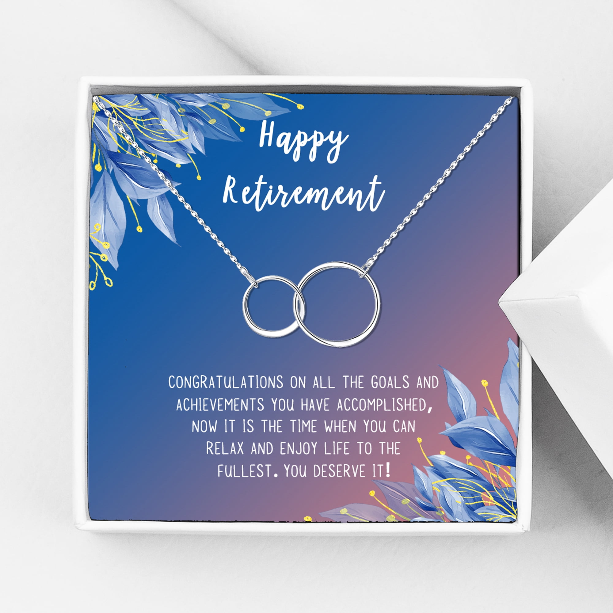 Anavia Happy Retirement Necklace, Retirement Gifts for Women, Retirement Jewelry, Retirement Party Gifts for Retired Teacher Nurse Friend Coworker-[Silver Infinity Double Ring, Blue-Orange Gift Card]