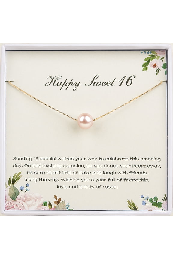 Happy Sweet 16 Gift for Daughter, 16th Birthday Gift for Niece, Birthday Gift for 16 Year Old Girl-[Pink Pearl + Gold Chain]