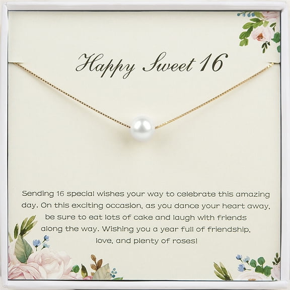 Anavia Happy Sweet 16 Gift for Daughter, 16th Birthday Gift for Niece, Birthday Gift for 16 Year Old Girl-[White Pearl + Gold Chain]