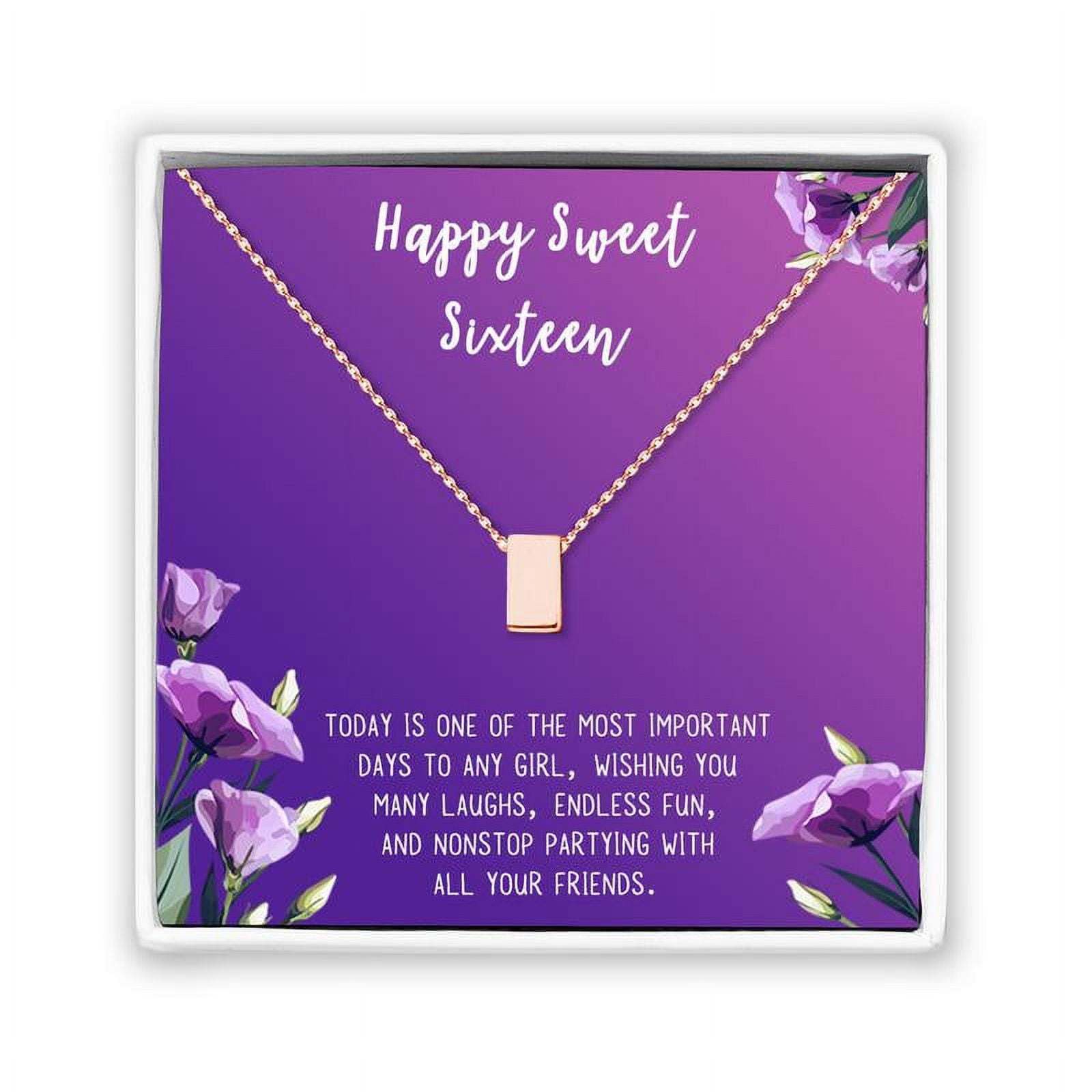 Anavia Happy Sweet Sixteen Necklace, 16th Birthday Card Gift, Daughter Birthday Present, Sweet 30 necklace for Girl-[Rose Gold Cube,Royal Purple Gift Card]
