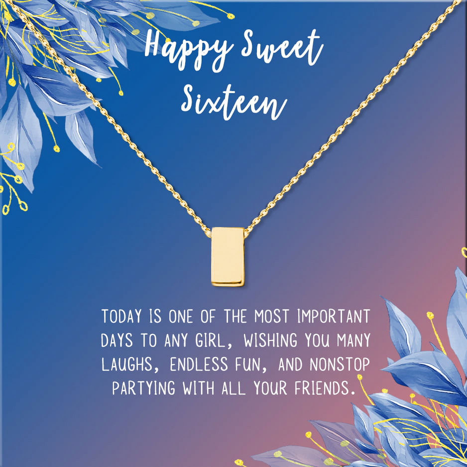 Anavia Happy Sweet Sixteen Necklace, 16th Birthday Card Gift, Daughter Birthday Present, Sweet 35 necklace for Girl-[Gold Cube, Blue-Orange Gift Card]
