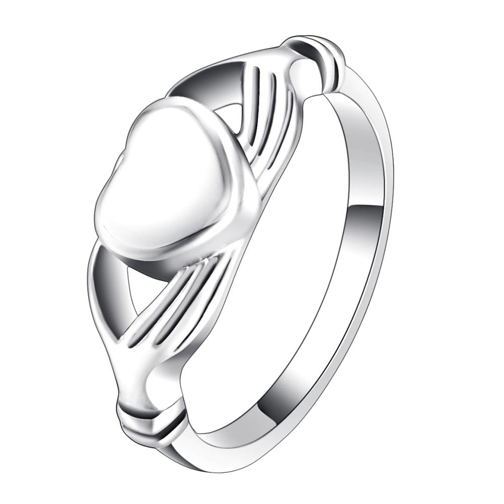 Anavia Heart in Hands Cremation Urn Ring Silver Stainless Steel Keepsake Memorial Ashes Ring - Size 10