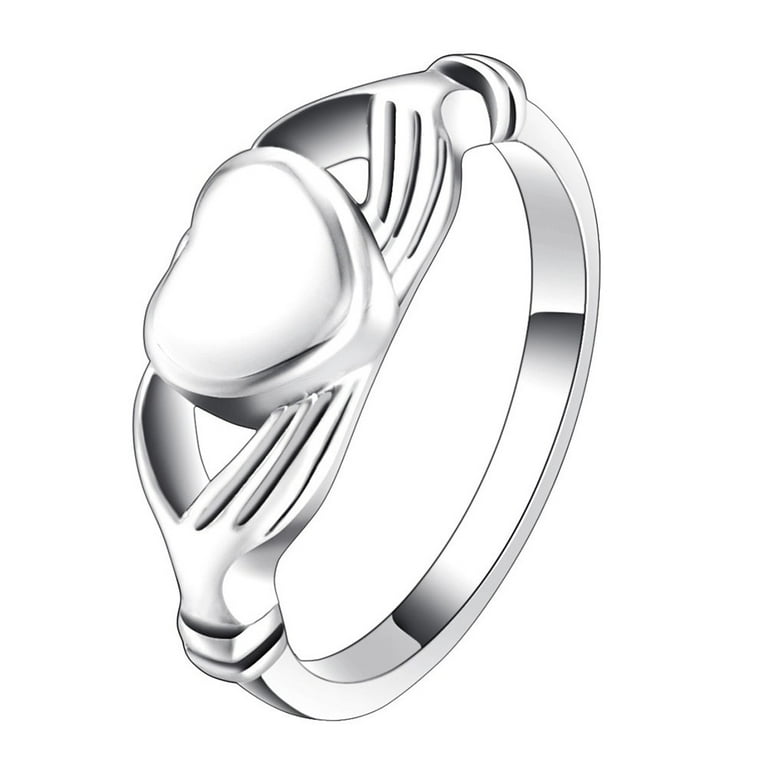Anavia Heart in Hands Cremation Urn Ring Silver Stainless Steel