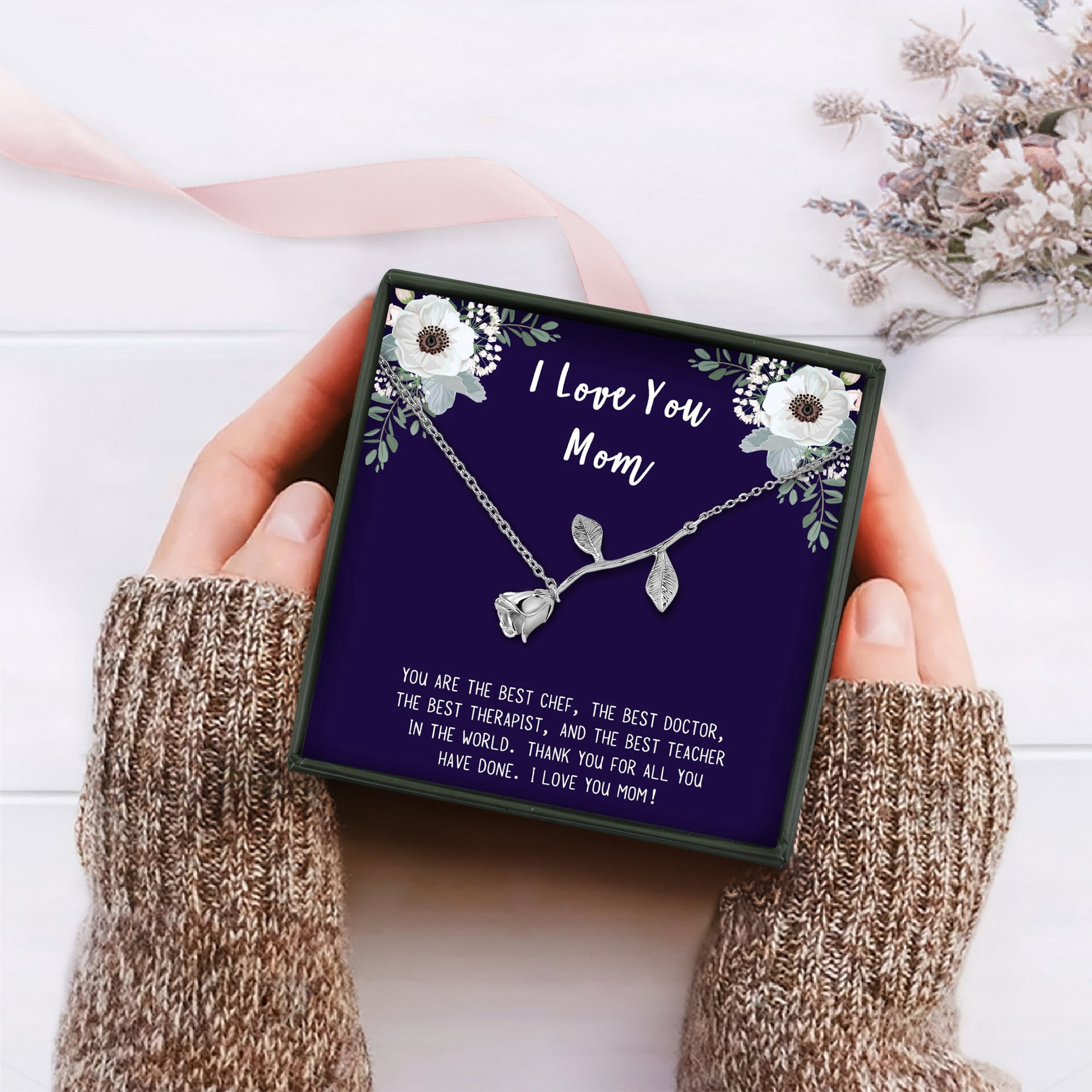 Anavia "I Love You Mom" Mother's Day Rose Bracelet With Gift Card, Gifts for Women Mama Bracelet for Mom Mothers Handmade Jewelry Unique Jewelry [Silver]