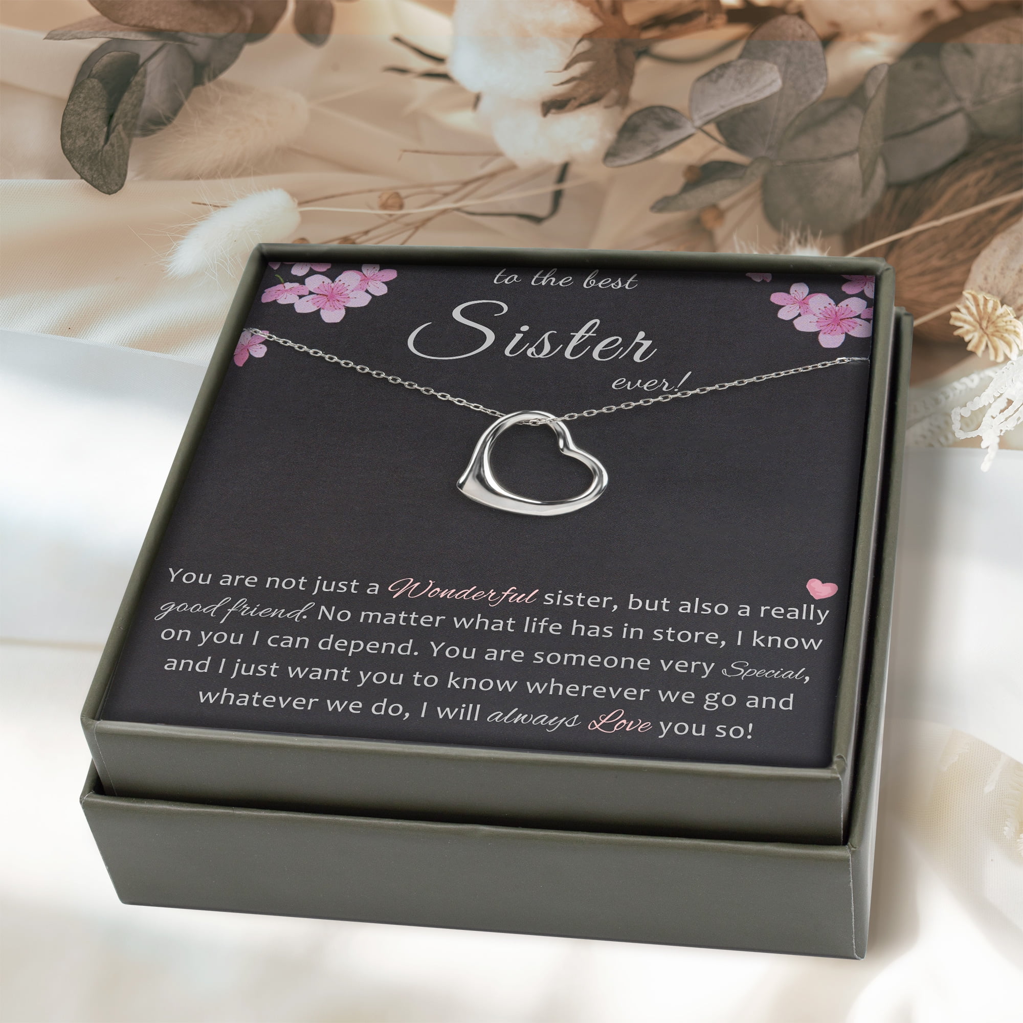 Anavia Intimate Sister Jewelry, 925 Sterling Silver Heart Necklace Gift, Bonus Sister's Birthday Card Gift