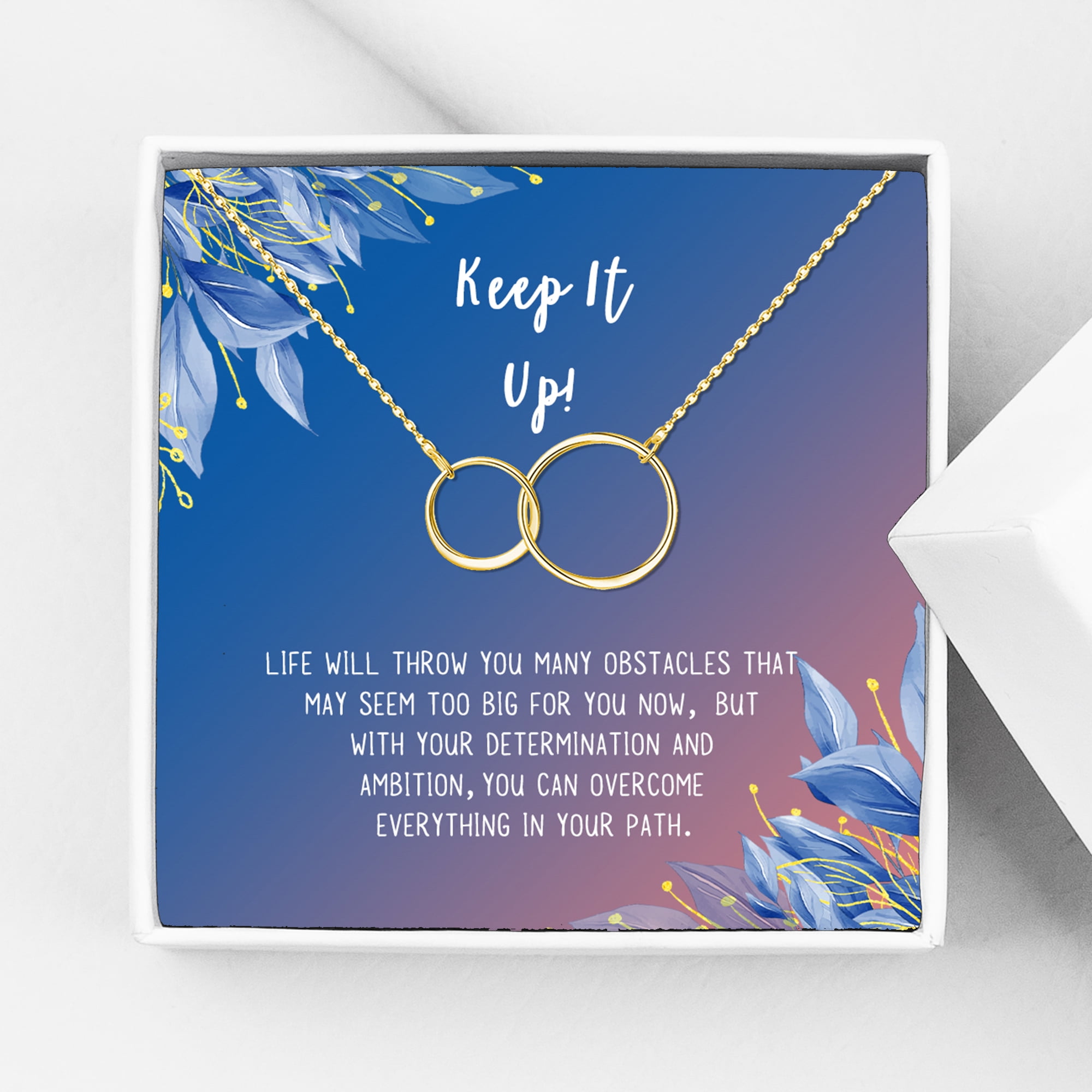 Anavia Keep It Up Card Gift Jewelry, Inspirational Card Necklace, Cheer up Gift, Encouragement Gift for Friend-[Gold Infinity Double Ring,Blue-Orange Gift Card]