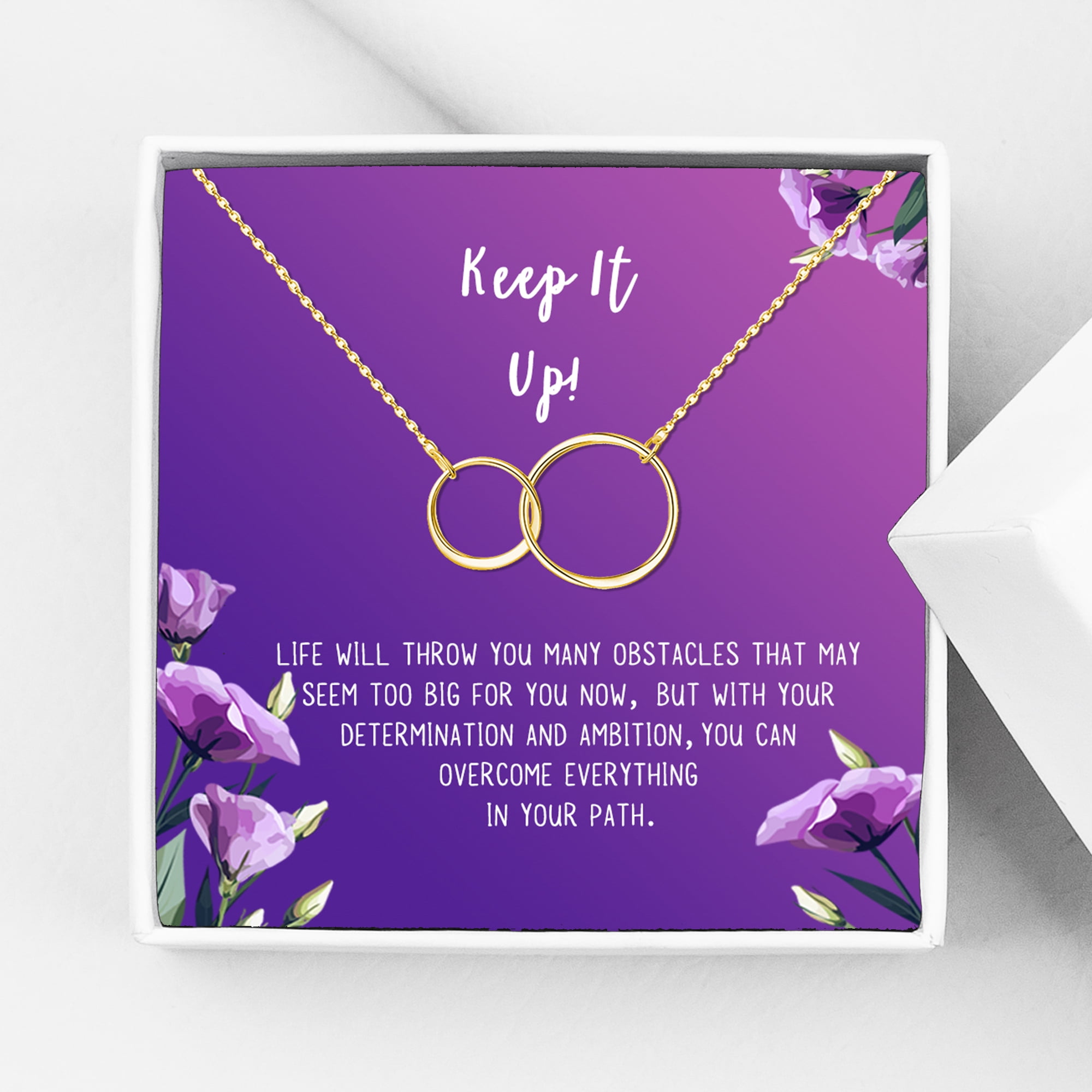 Anavia Keep It Up Card Gift Jewelry, Inspirational Card Necklace, Cheer up Gift, Encouragement Gift for Friend-[Gold Infinity Double Ring,Royal Purple Gift Card]