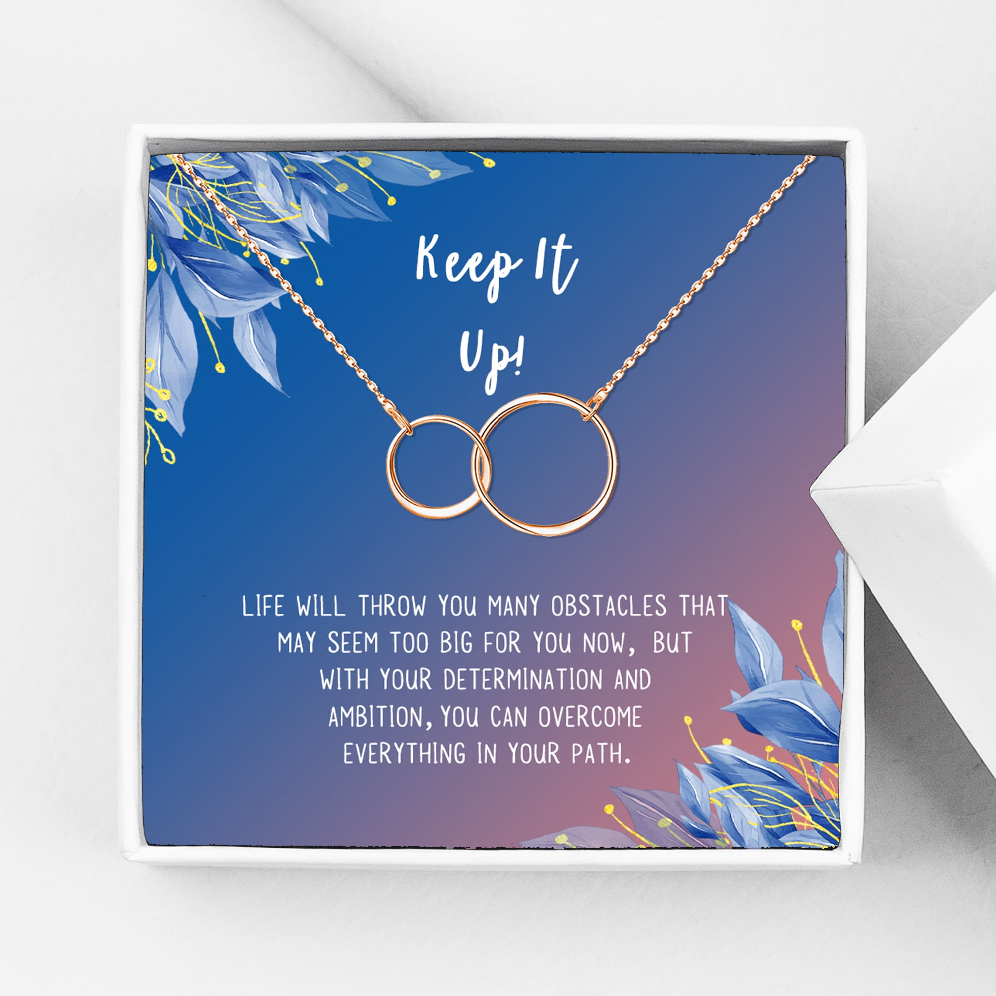 Anavia Keep It Up Card Gift Jewelry, Inspirational Card Necklace, Cheer up Gift, Encouragement Gift for Friend-[Rose Gold Infinity Double Ring,Blue-Orange Gift Card]