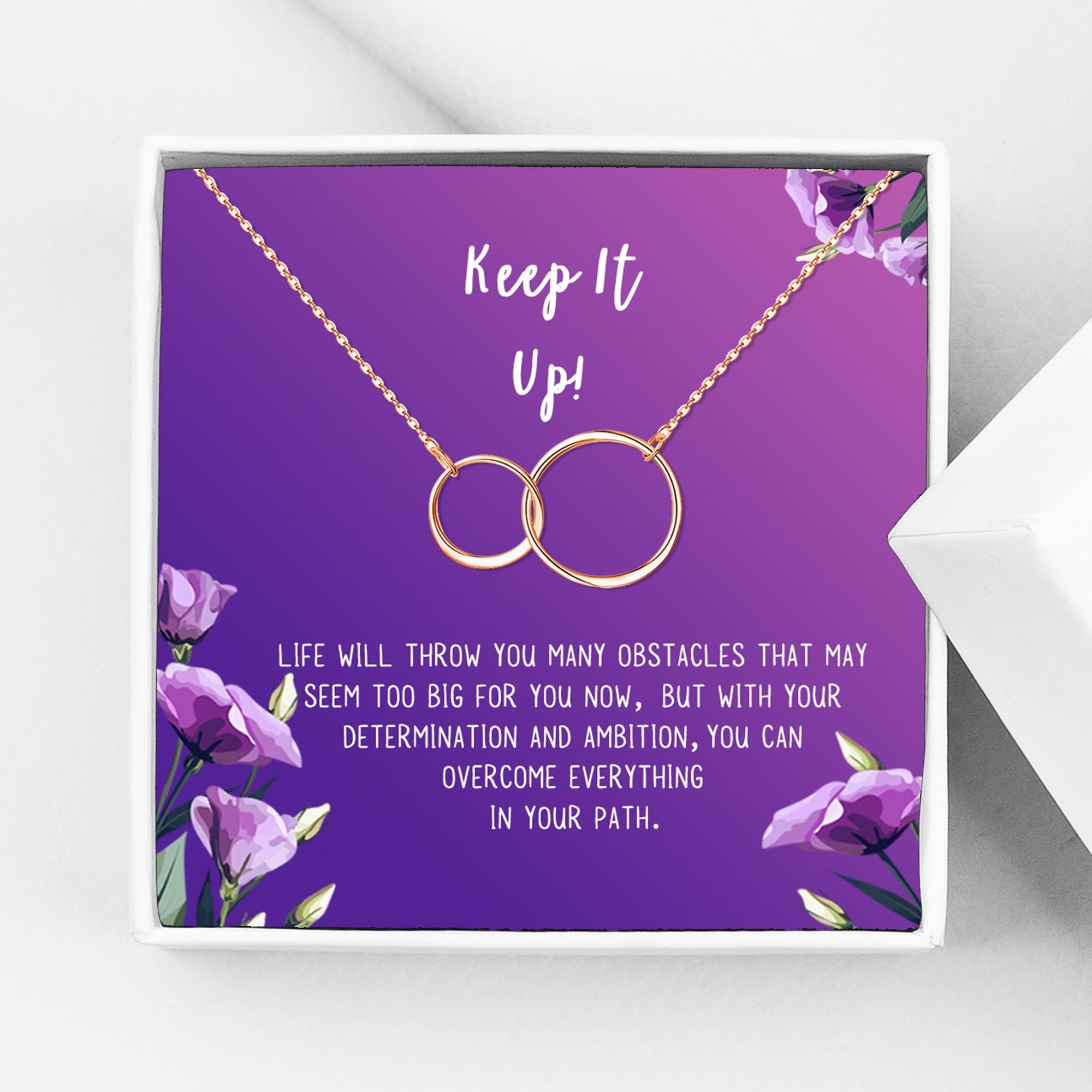 Anavia Keep It Up Card Gift Jewelry, Inspirational Card Necklace, Cheer up Gift, Encouragement Gift for Friend-[Rose Gold Infinity Double Ring,Royal Purple Gift Card]