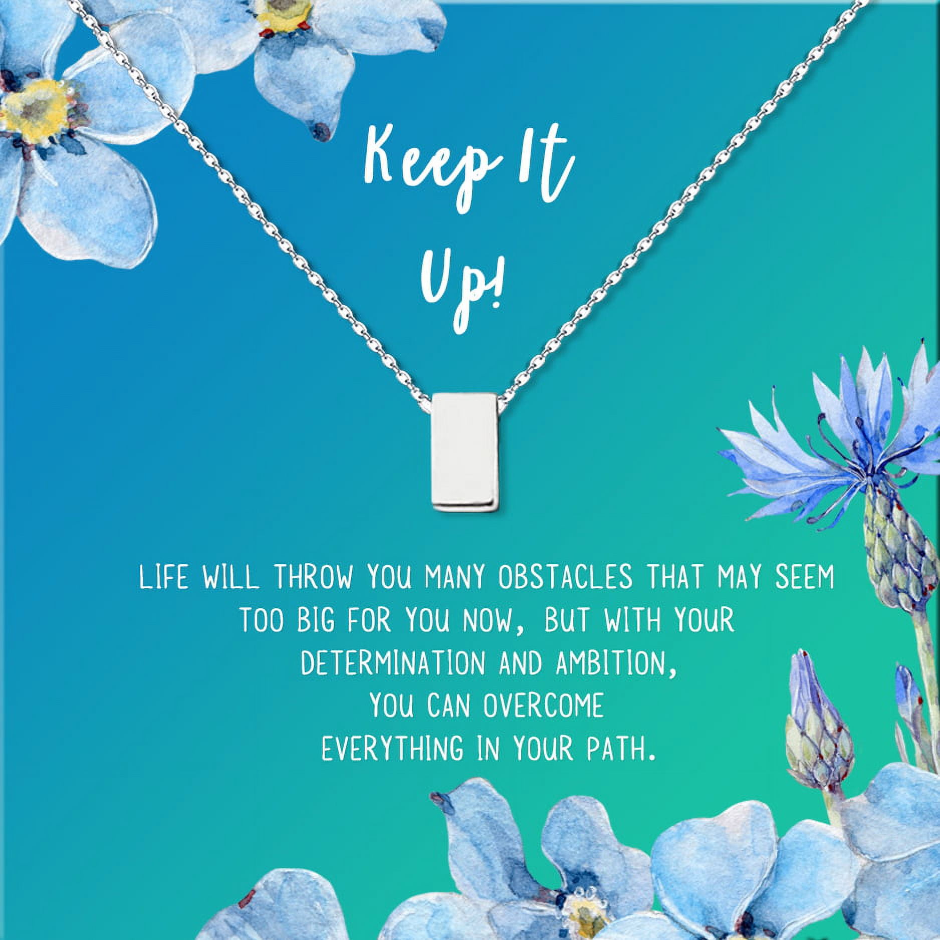 Anavia Keep It Up Card Gift Jewelry, Inspirational Card Necklace, Cheer up Gift, Encouragement Gift for Friend-[Silver Cube, Bright Blue Gift Card]