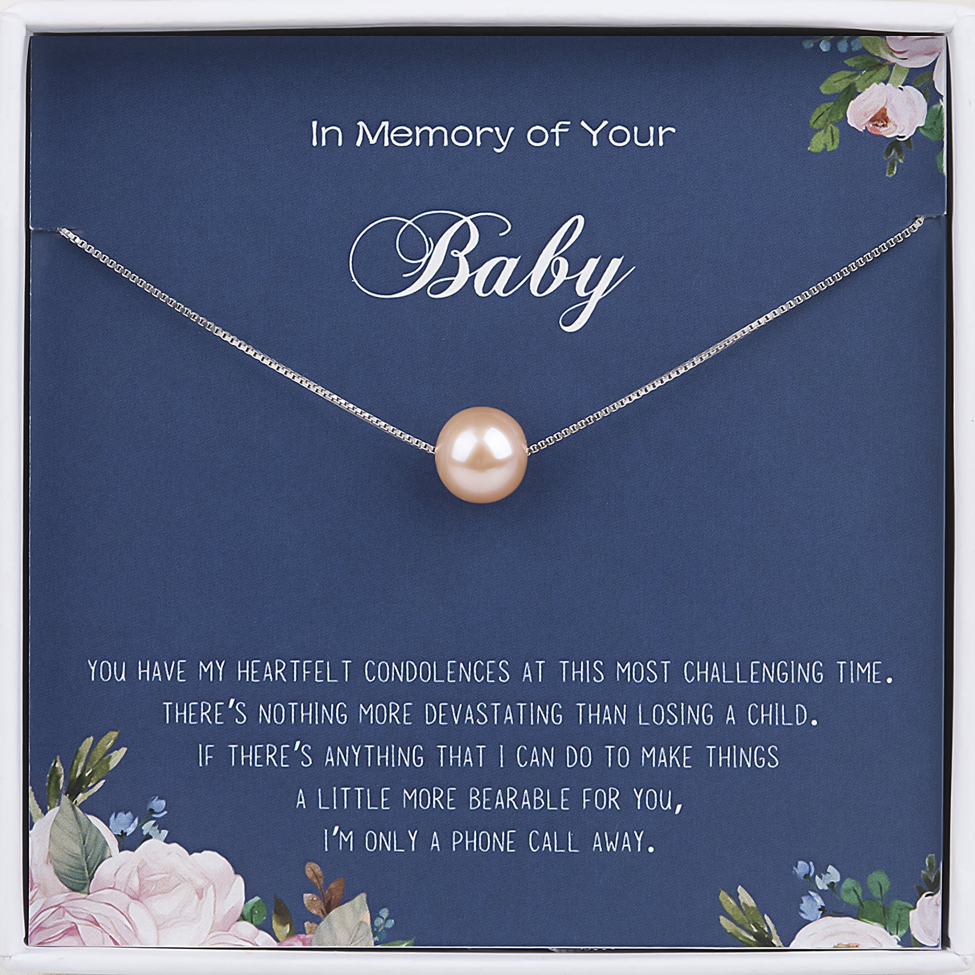 Anavia Loss of Baby Sympathy Gift, Sorry for Your Loss of Baby, in Memorial of Your Baby Memorial Card Gift, Miscarriage Gift, Infant Loss Gift-[Pink Pearl + Silver Chain]