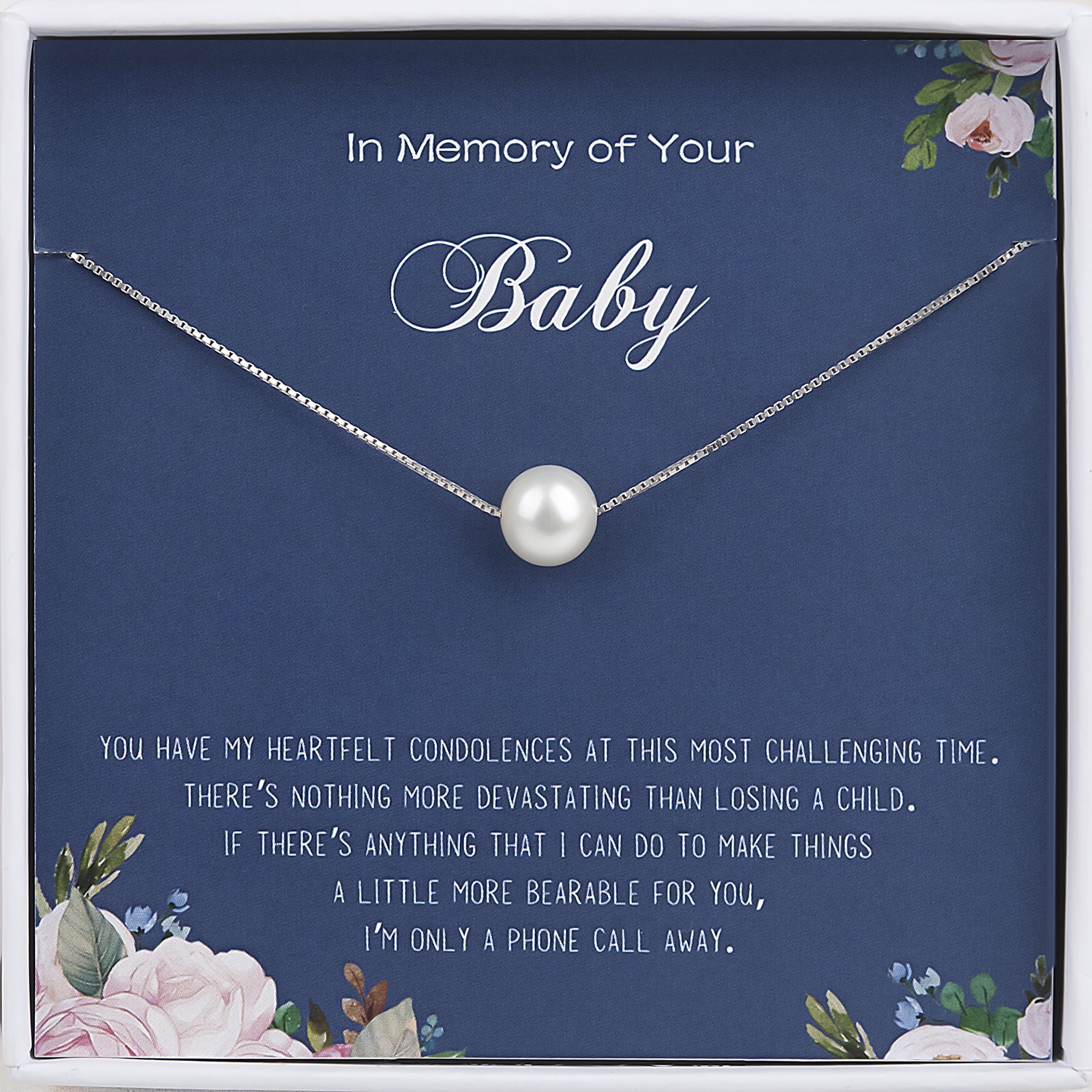 Anavia Loss of Baby Sympathy Gift, Sorry for Your Loss of Baby, in Memorial of Your Baby Memorial Card Gift, Miscarriage Gift, Infant Loss Gift-[White Pearl + Silver Chain]