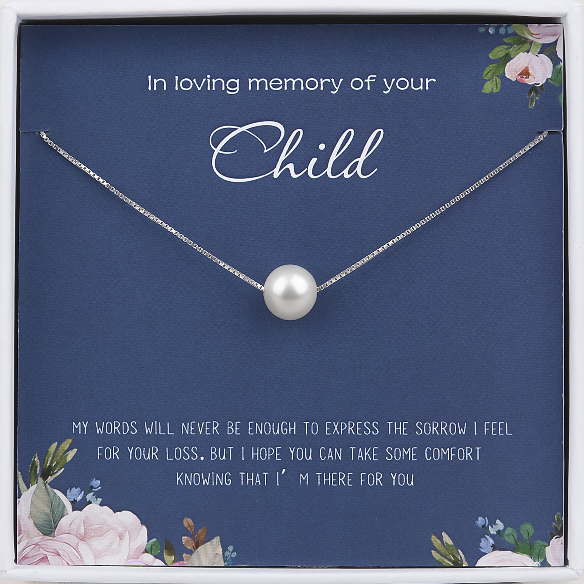 Anavia Loss of Child Memorial Gift, in Loving Memory, Sorry for Your Loss Sympathy Card Gift, Child Bereavement Gift-[White Pearl + Silver Chain]