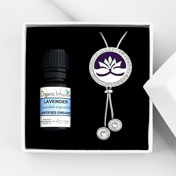 Anavia Lotus Essential Oil Diffuser Crystal Slider Necklace Aromatherapy Gift Set - Lavender Oil