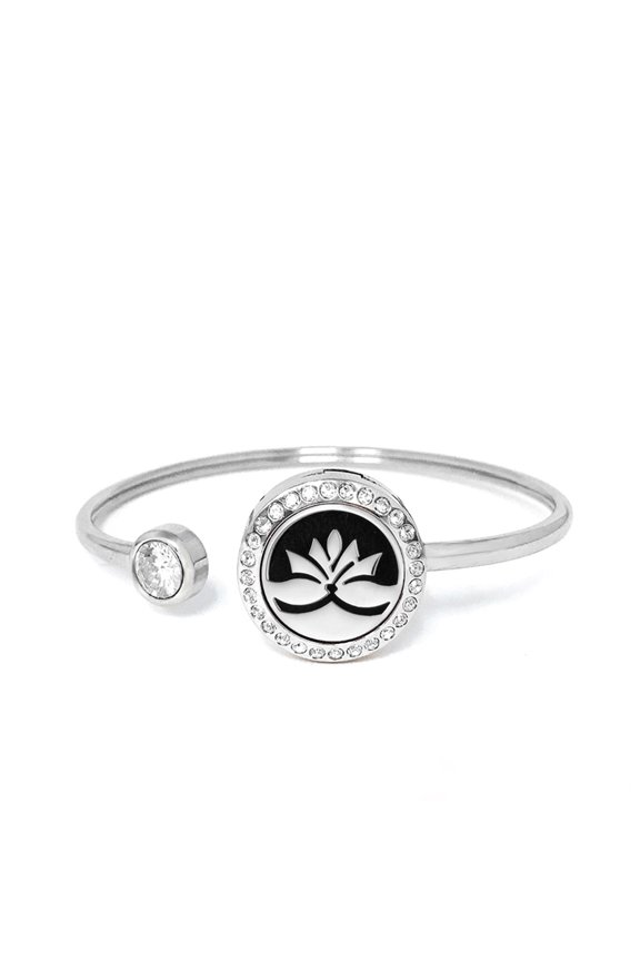 Lotus Rhinestones Aromatherapy Jewelry Essential Oil Bangle with Gift Box
