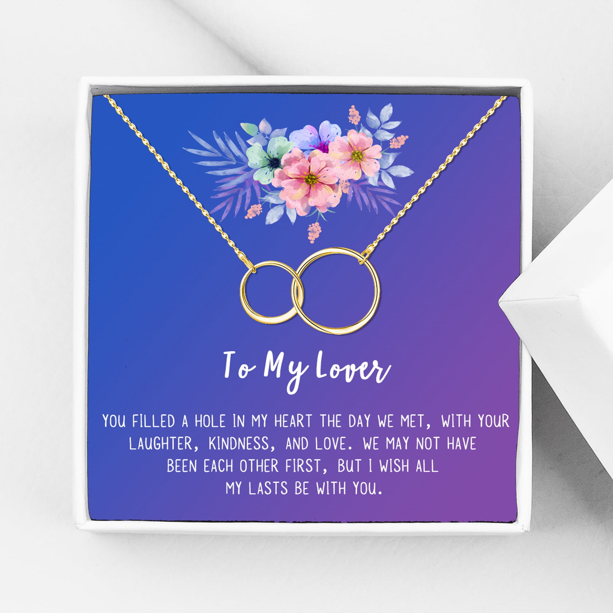 Anavia To My Lover Necklace Gift, Lover Birthday Gift, Mother's Day Gift, Proposal Gift, Card Gift for Girlfriend-[Gold Infinity Double Ring, Blue-Purple Gift Card]
